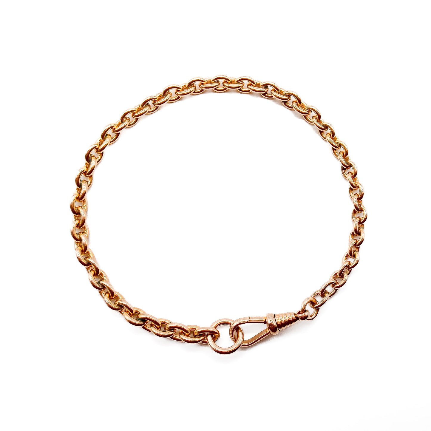 Classic 10ct rose gold graduated belcher link bracelet. American