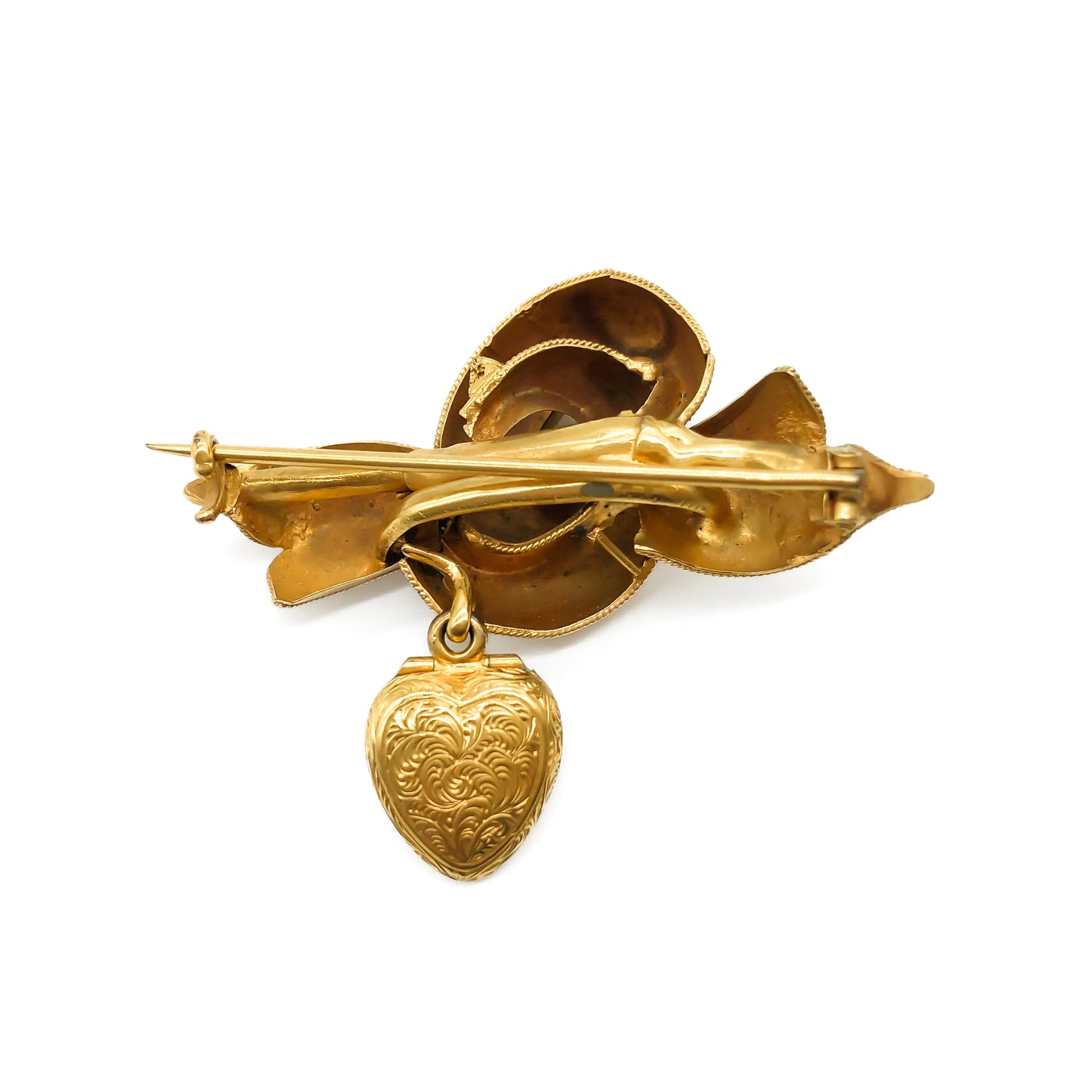 Very ornate 15ct yellow gold early Victorian brooch with a heart shaped drop.