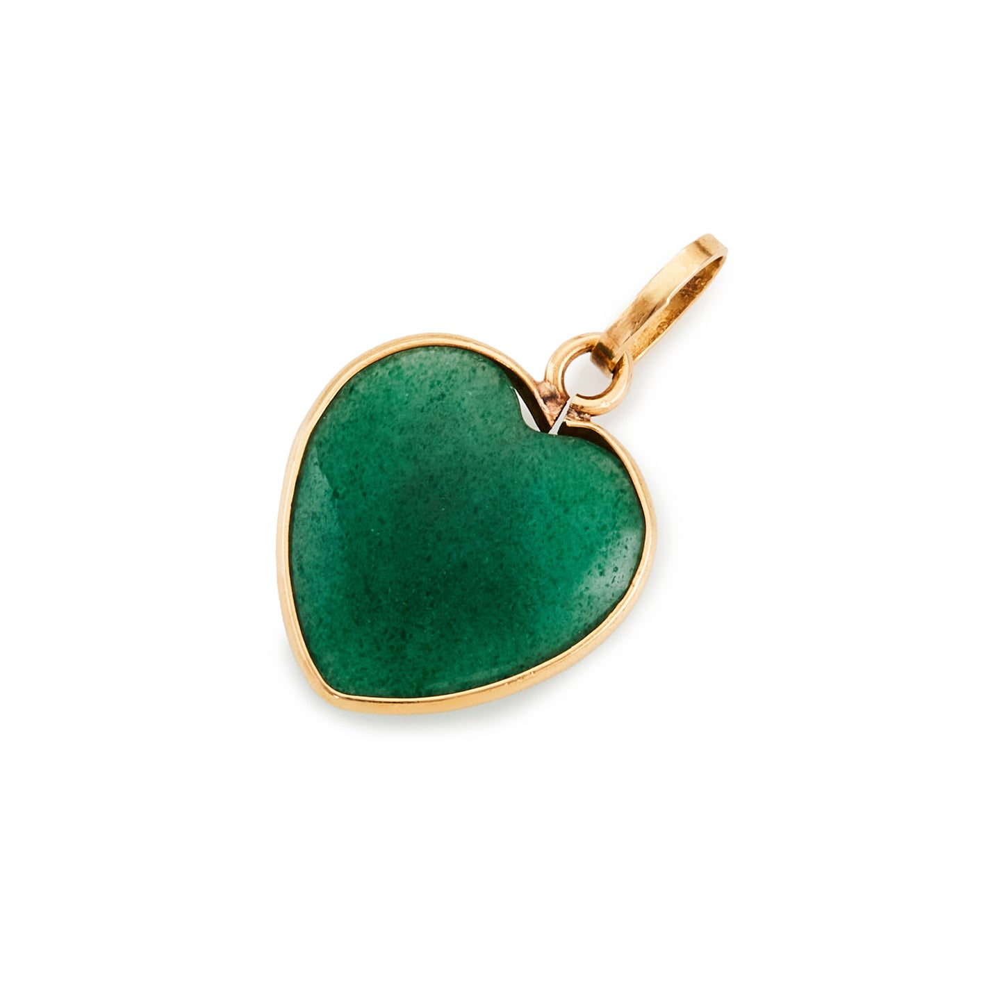 Vintage 18ct gold pendant, set with a beautiful deep green heart shaped aventurine stone. Comes with a GemLab ID.