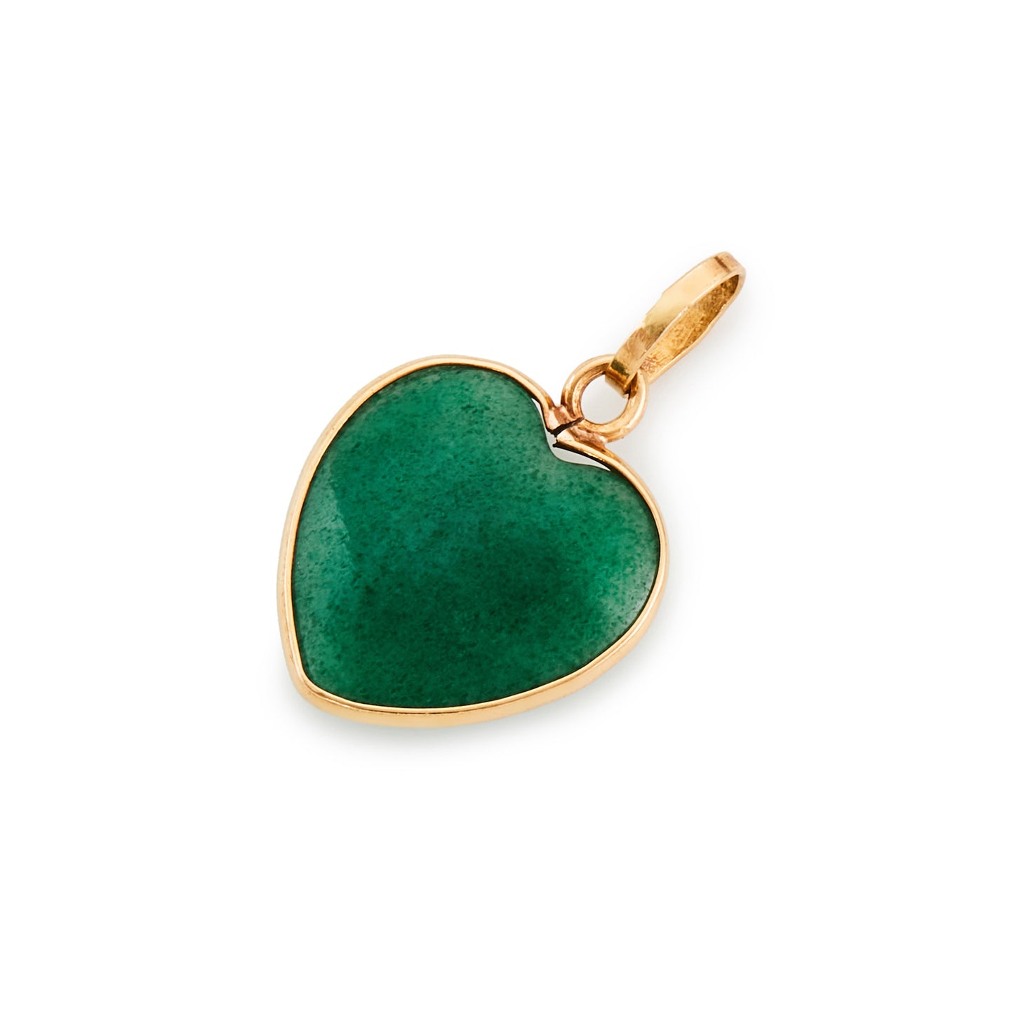 Vintage 18ct gold pendant, set with a beautiful deep green heart shaped aventurine stone. Comes with a GemLab ID.