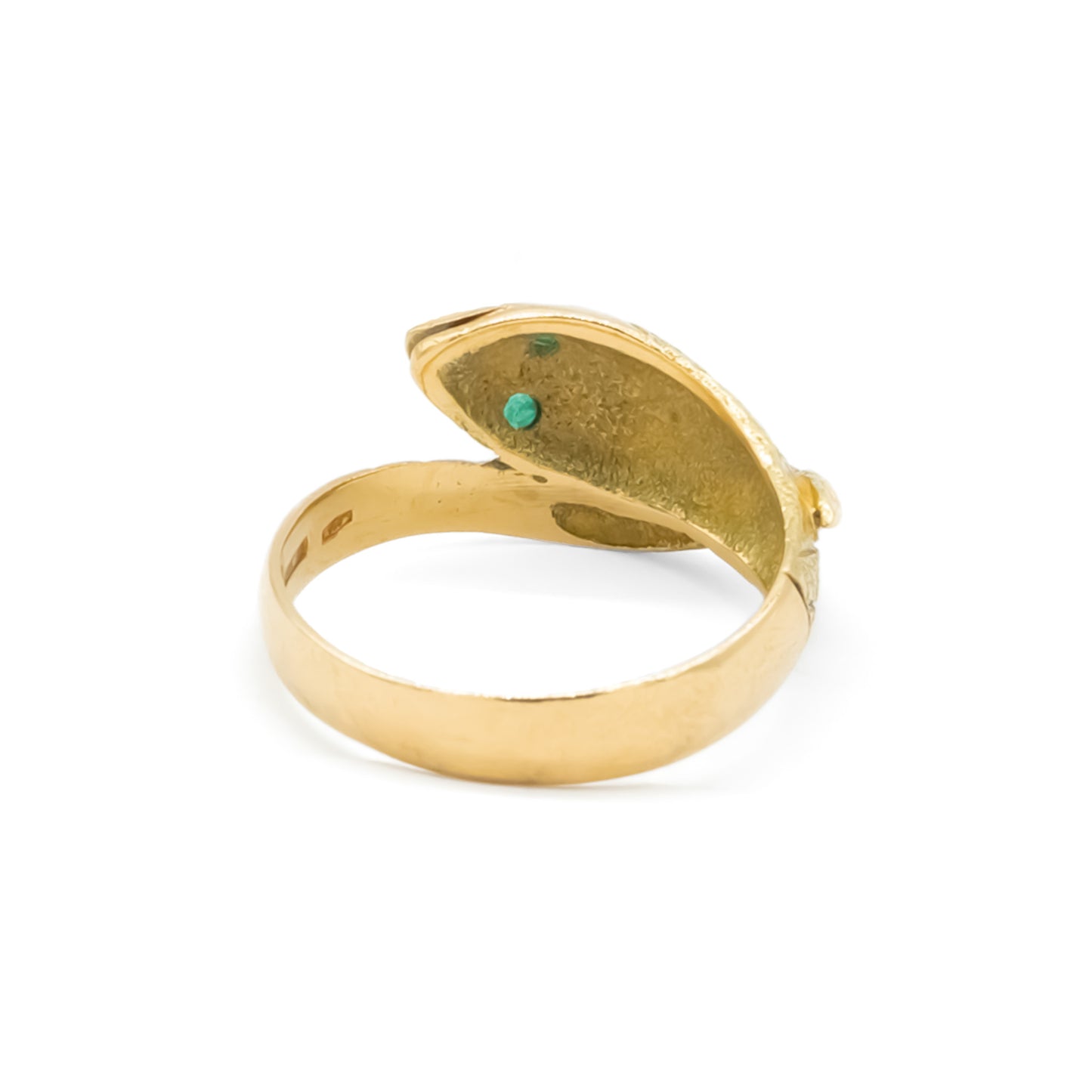 Gorgeous vintage 18ct yellow gold serpent ring with emerald eyes. Italy