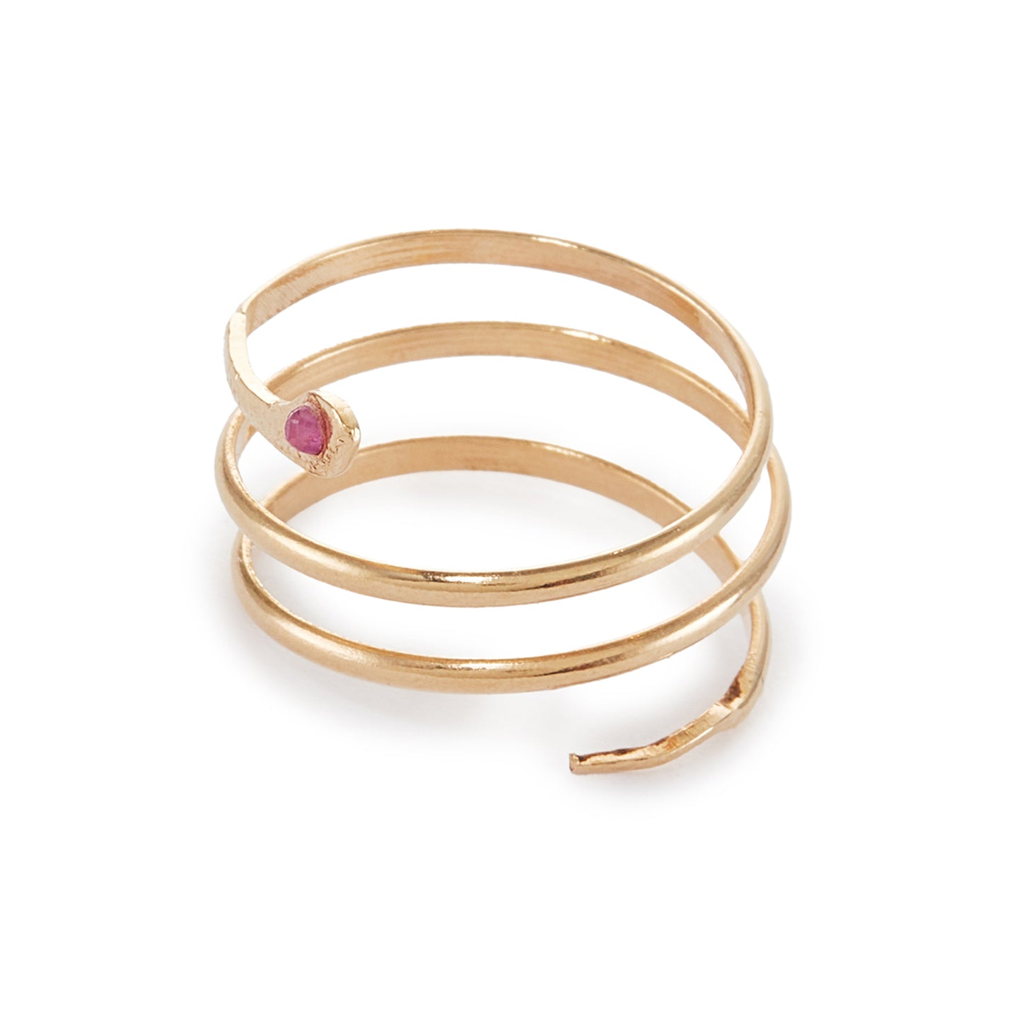 Charming 18ct gold coiling serpent ring set with a small cabochon ruby in the head. Italy