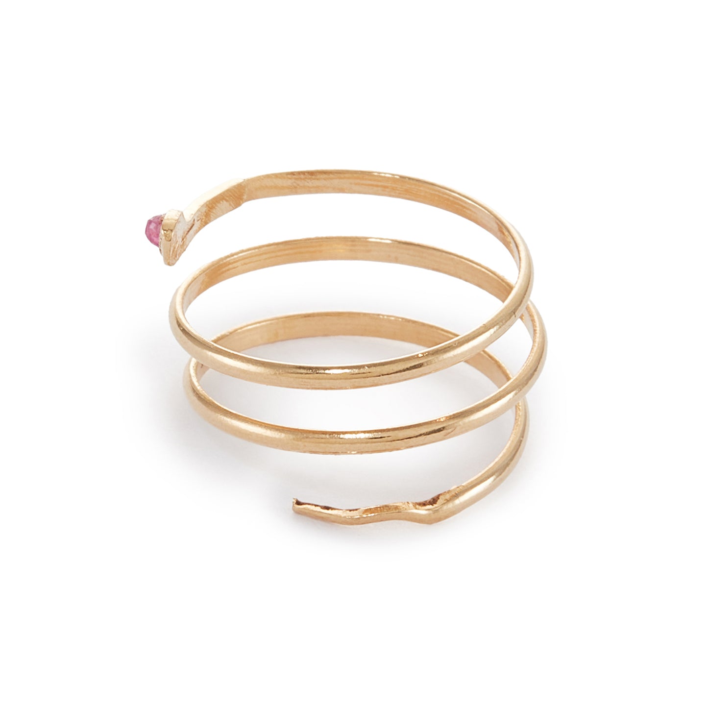 Charming 18ct gold coiling serpent ring set with a small cabochon ruby in the head. Italy