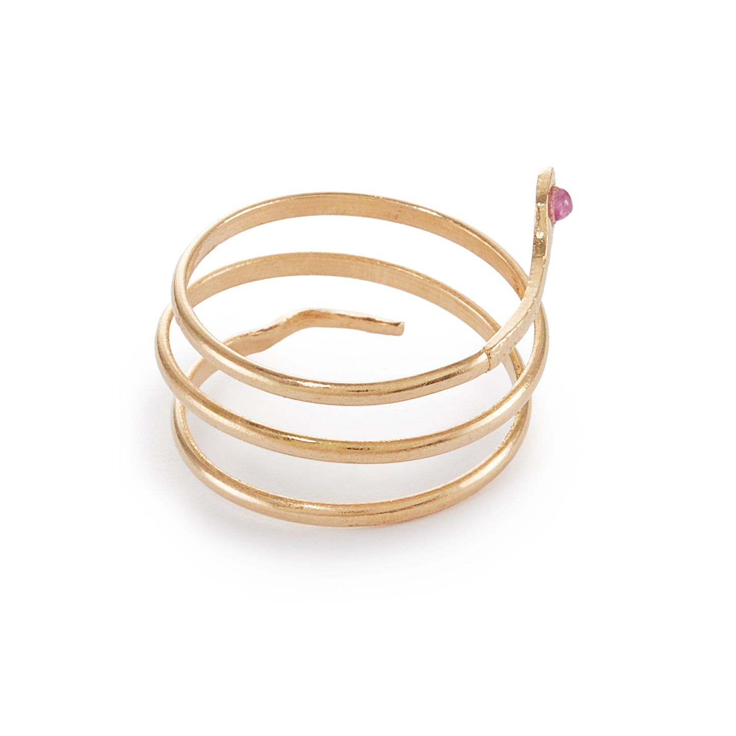 Charming 18ct gold coiling serpent ring set with a small cabochon ruby in the head. Italy