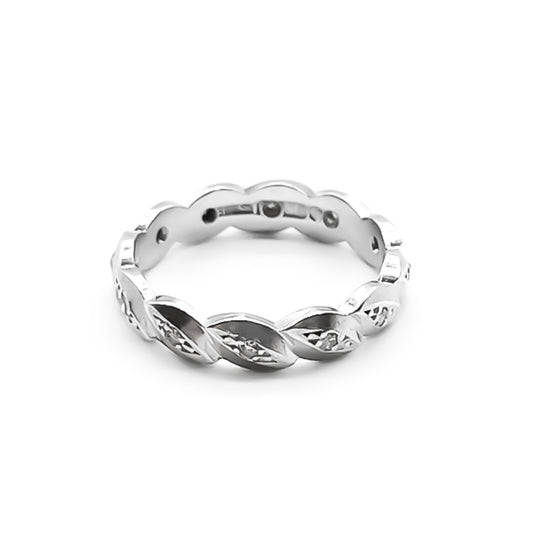 Dainty 18ct white gold eternity ring set with twelve small diamonds. 