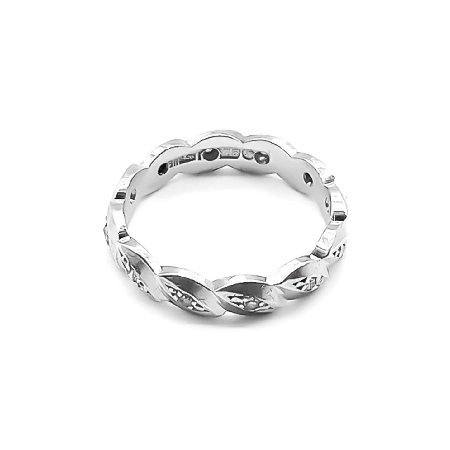Dainty 18ct white gold eternity ring set with twelve small diamonds. 
