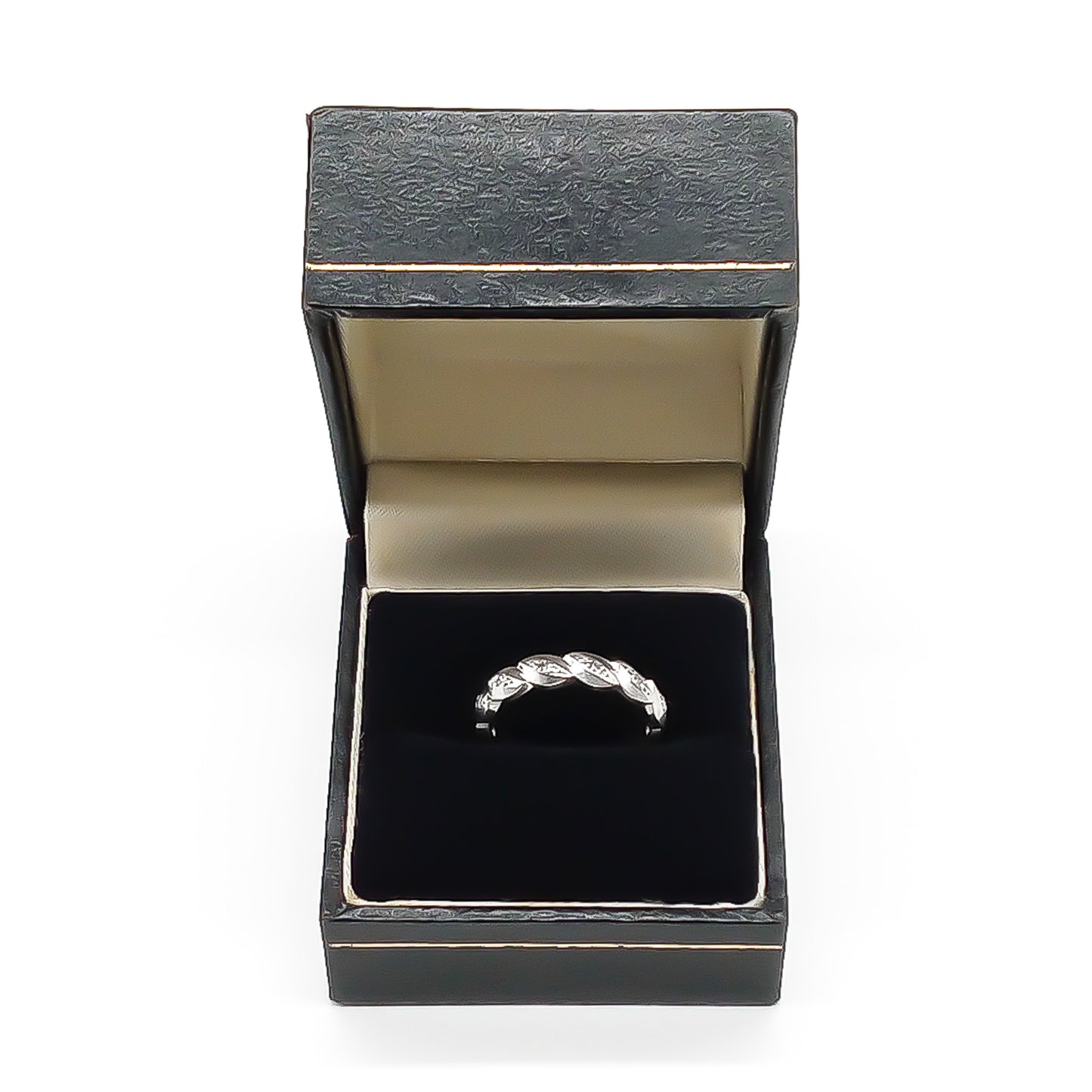 Dainty 18ct white gold eternity ring set with twelve small diamonds.
