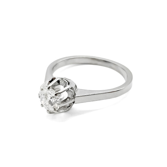 Classic 18ct white gold solitaire ring set with a lovely 0.50ct near colourless diamond.   Circa 1950’s