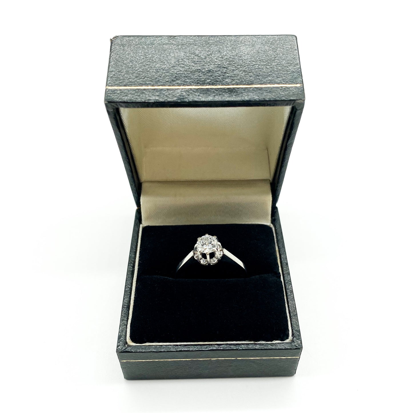 Classic 18ct white gold solitaire ring set with a lovely 0.50ct near colourless diamond.   Circa 1950’s