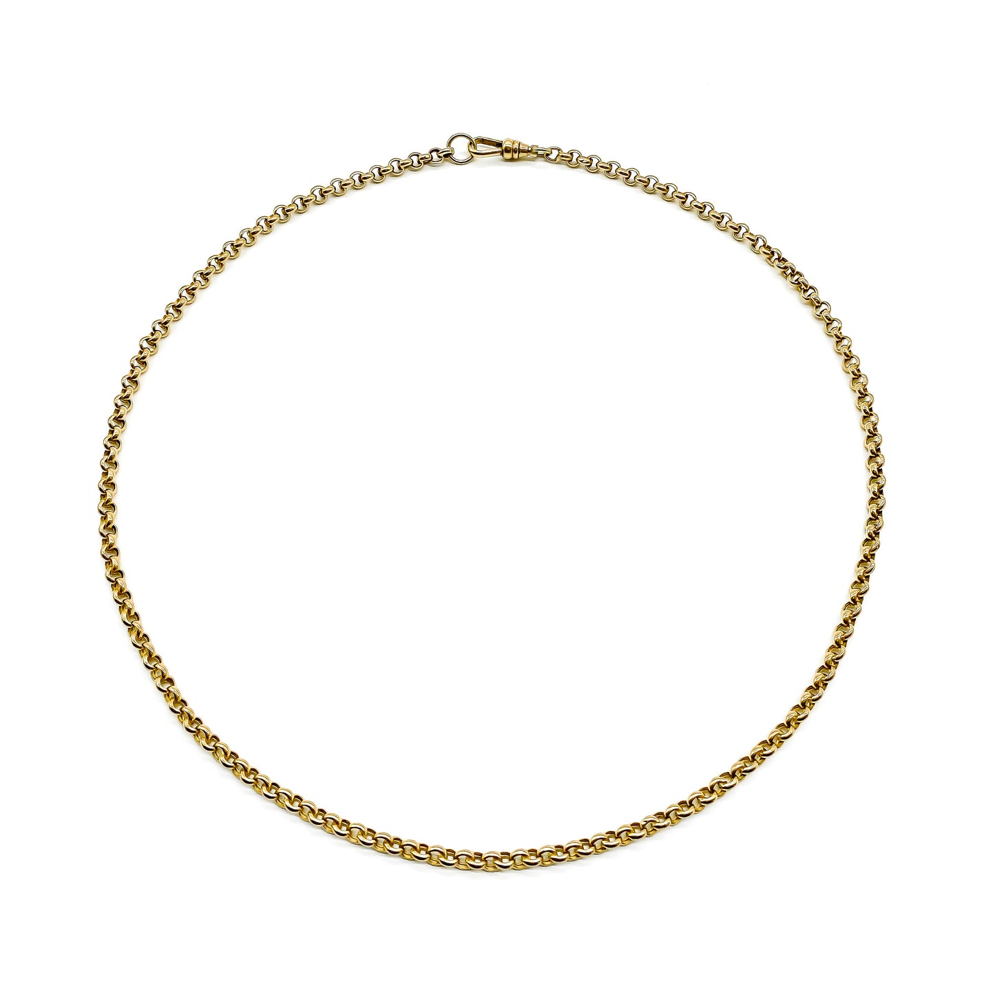 Classic 9ct gold belcher link chain with a dog-clip. 