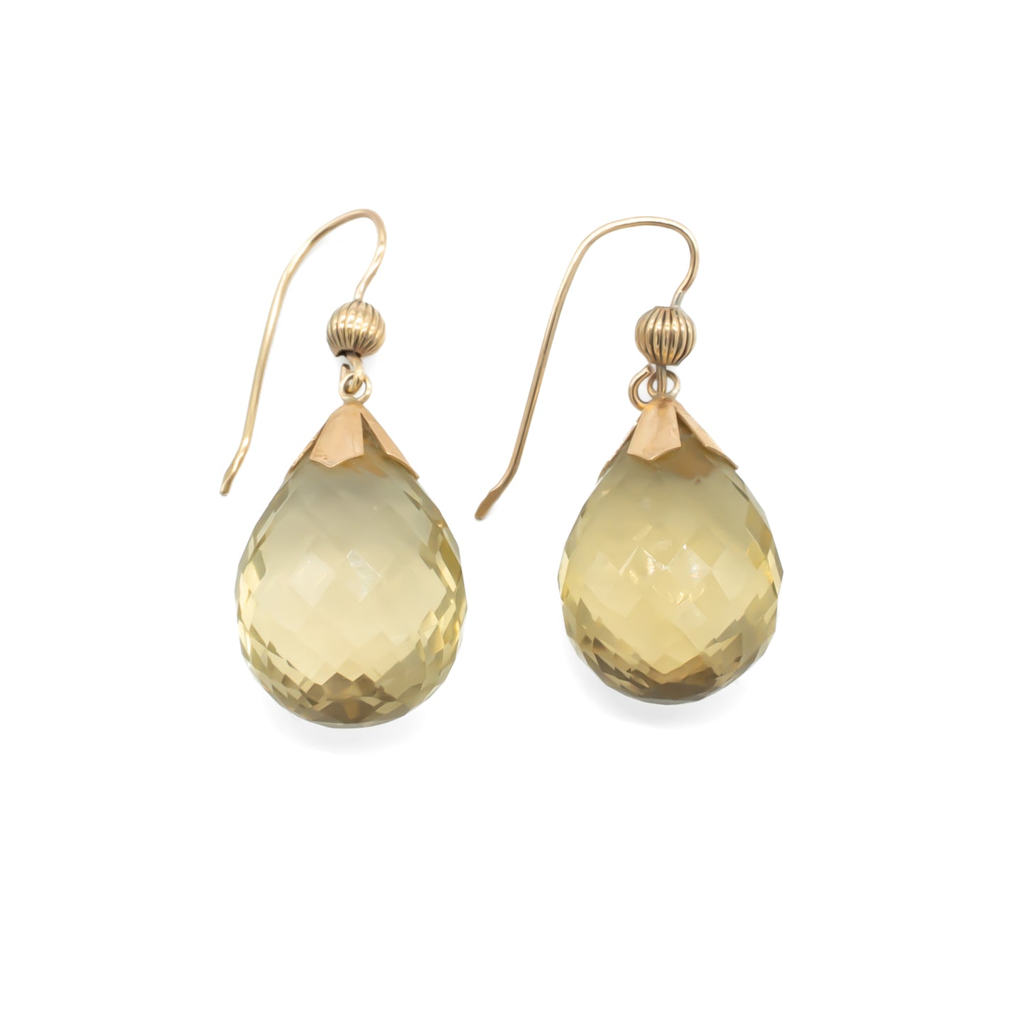 Classic 9ct gold earrings with beautifully faceted citrine drops and shepherd hooks. London