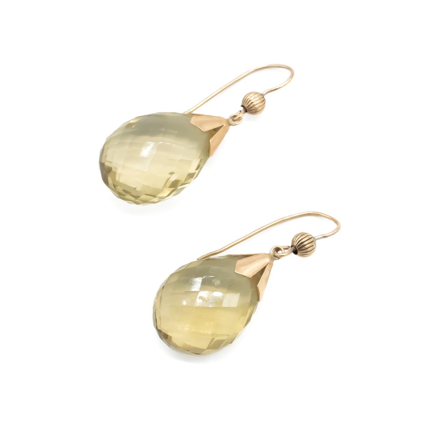 Classic 9ct gold earrings with beautifully faceted citrine drops and shepherd hooks. London