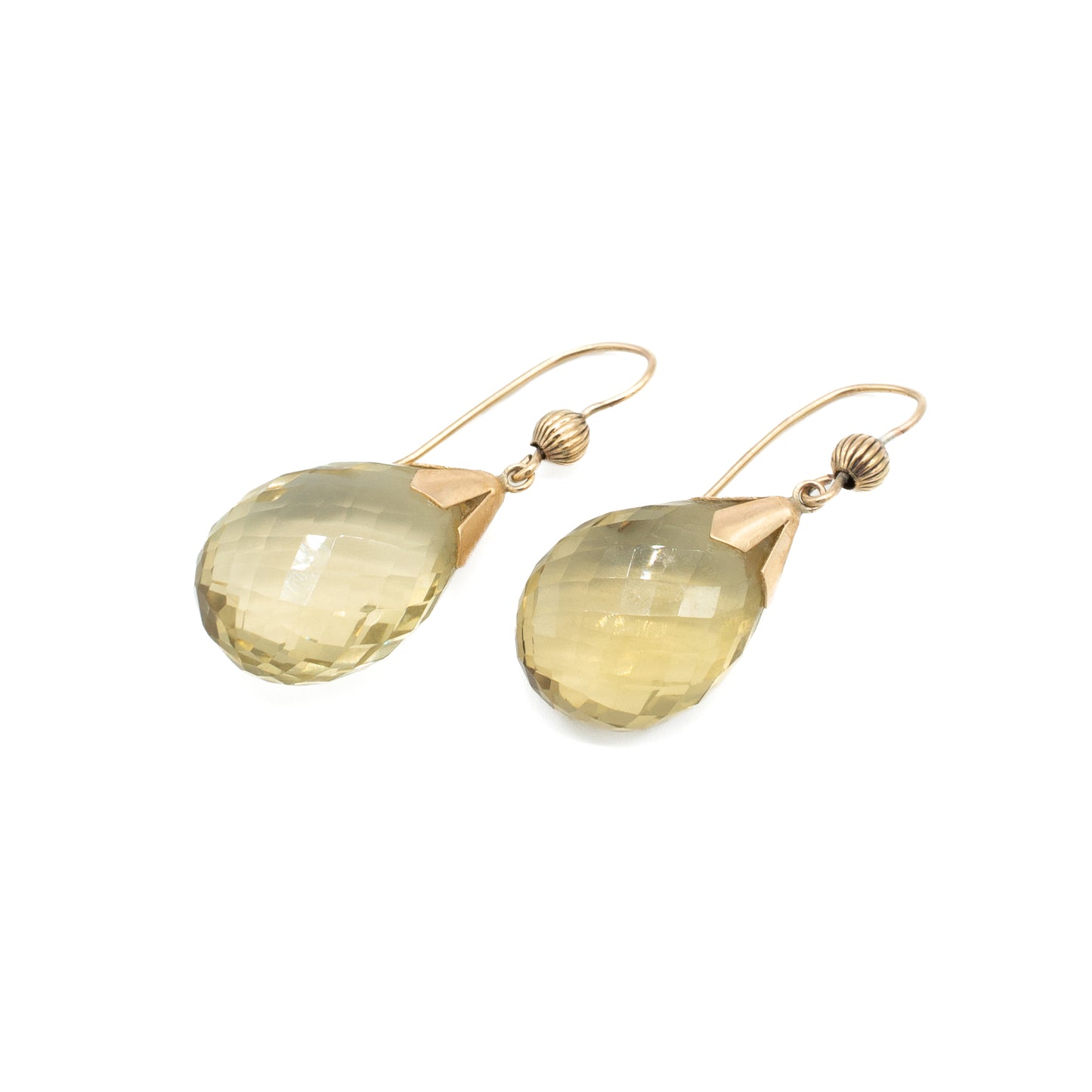 Classic 9ct gold earrings with beautifully faceted citrine drops and shepherd hooks. London