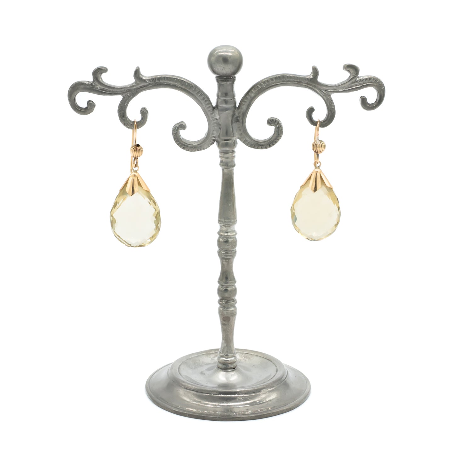Classic 9ct gold earrings with beautifully faceted citrine drops and shepherd hooks. London