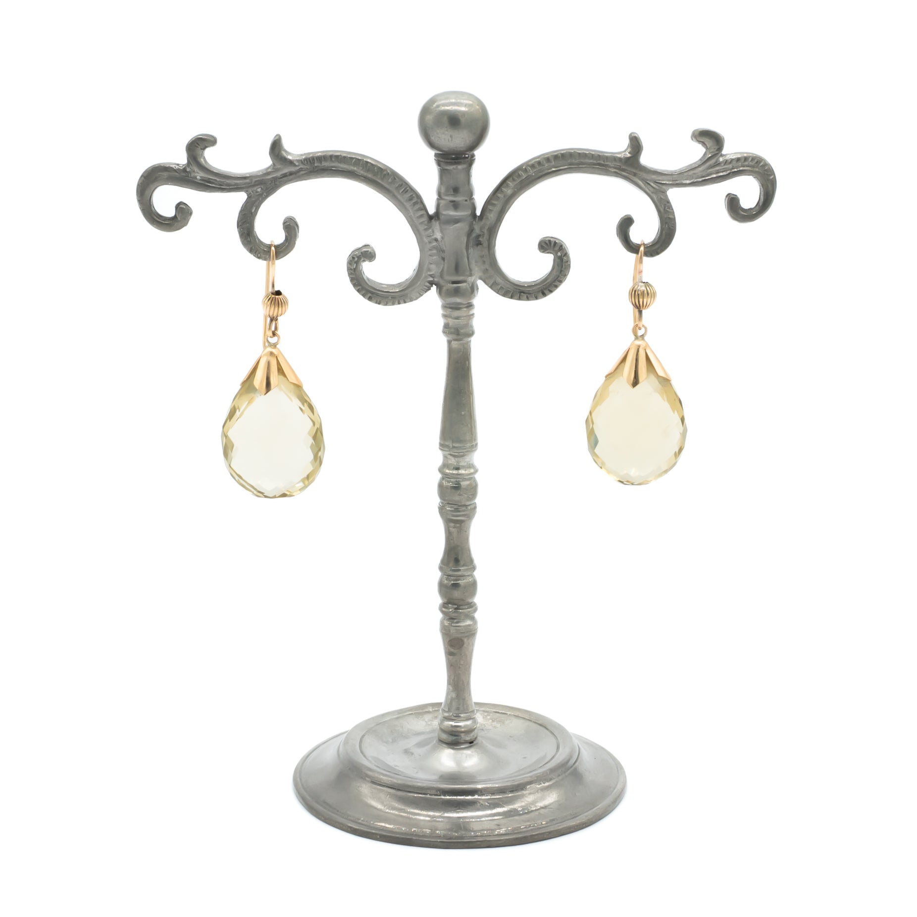 Classic 9ct gold earrings with beautifully faceted citrine drops and shepherd hooks. London