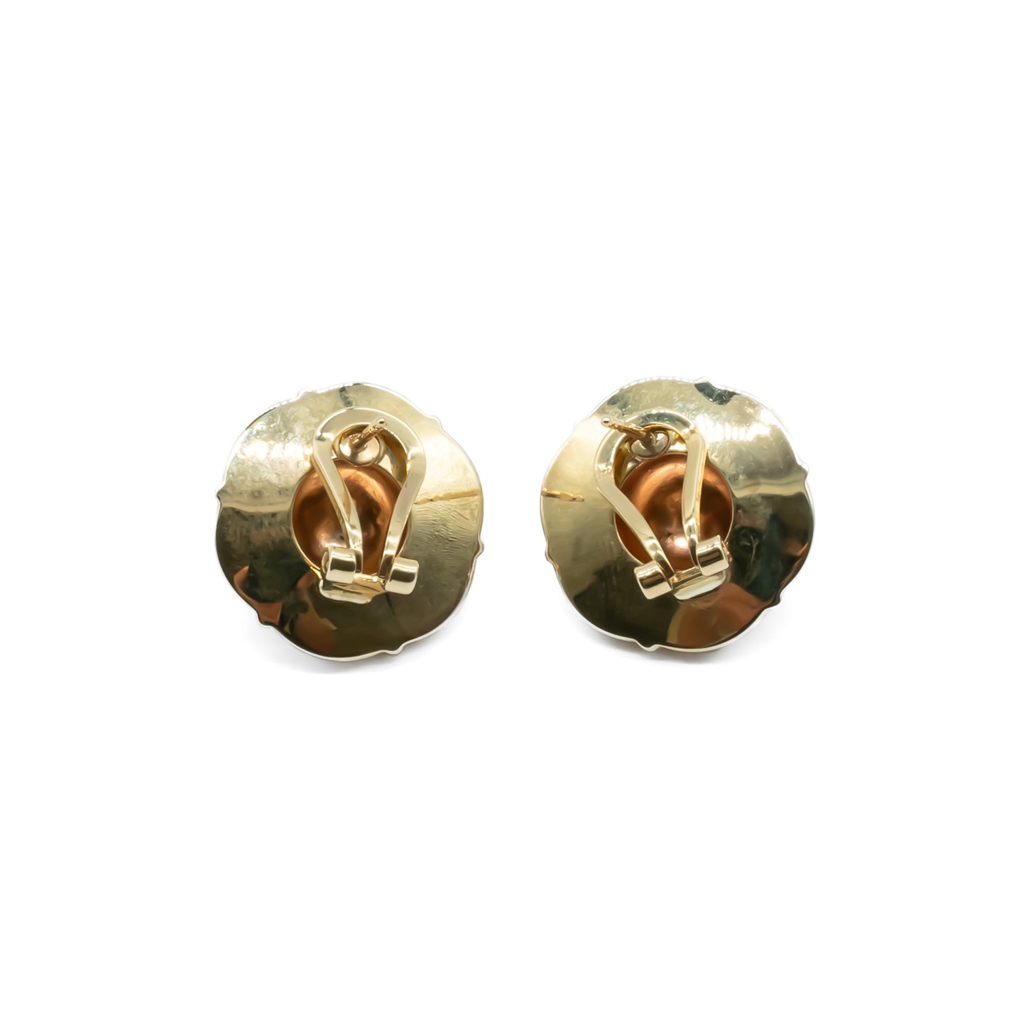 Classic 9ct yellow gold stud earrings with rose gold domes in centre.