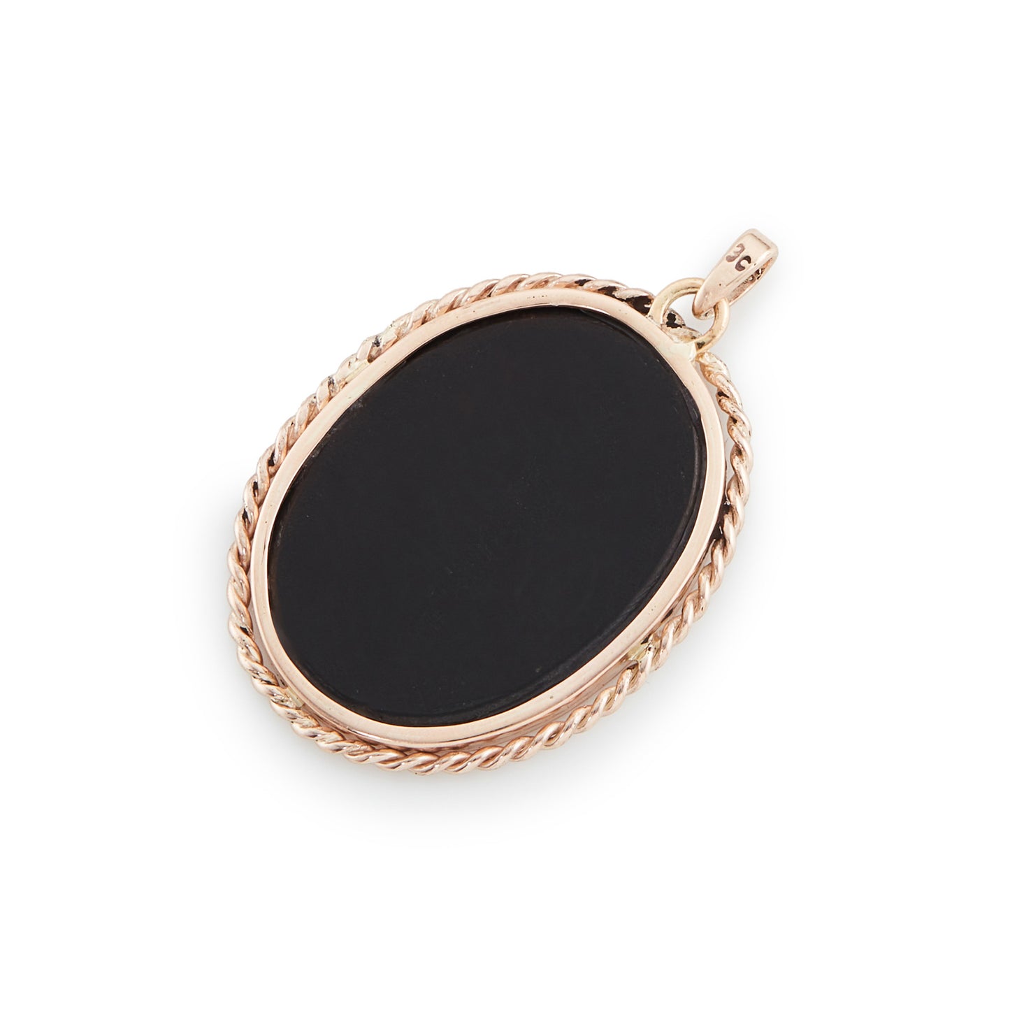 Exquisite vintage pendant with an oval Pietra Dura disk depicting flowers and leaves, in a rose gold wire setting.