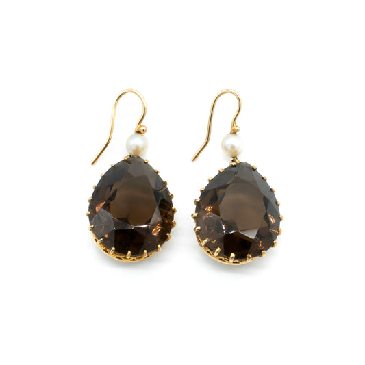 9ct Gold Smoky Quartz and Pearl Earrings