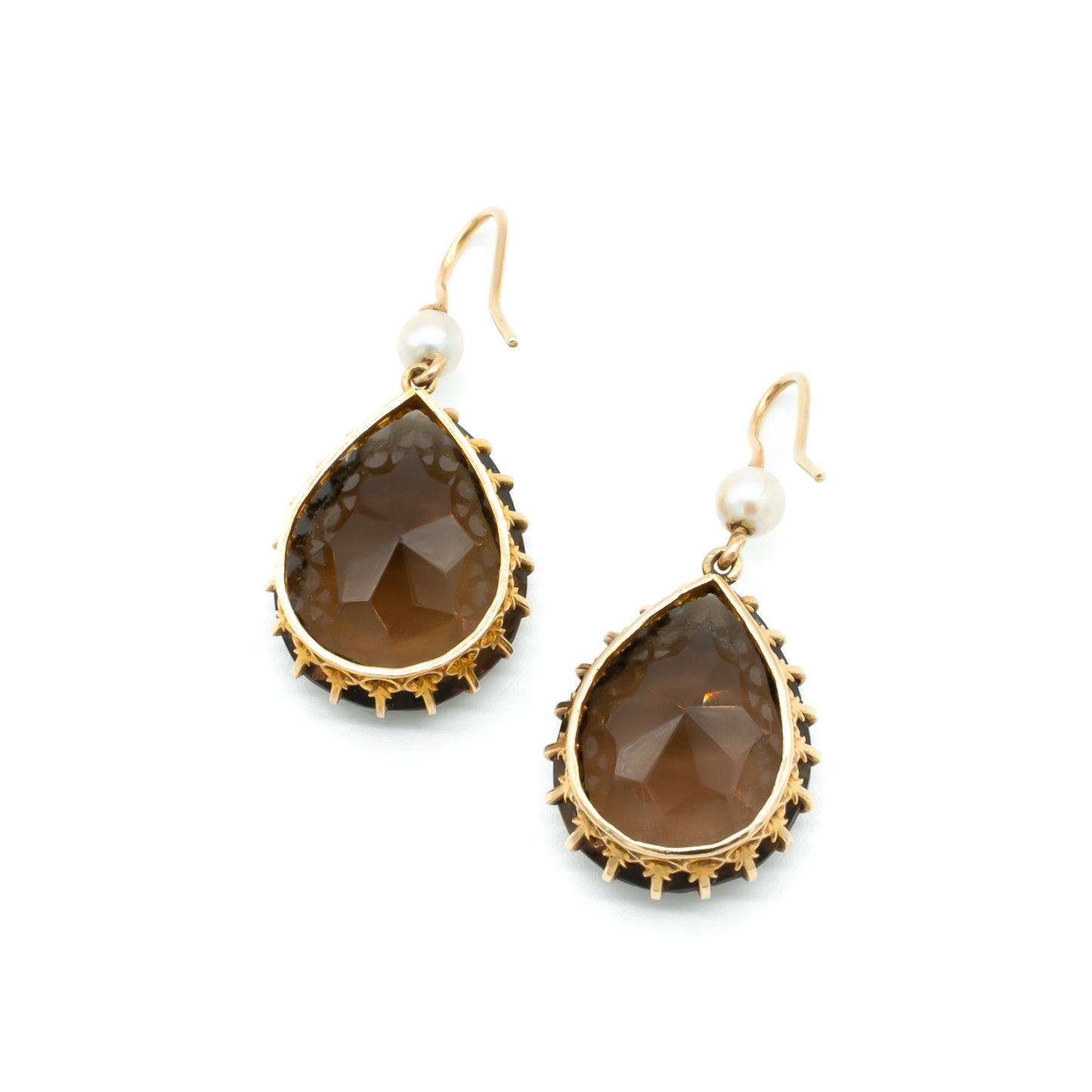 9ct Gold Smoky Quartz and Pearl Earrings