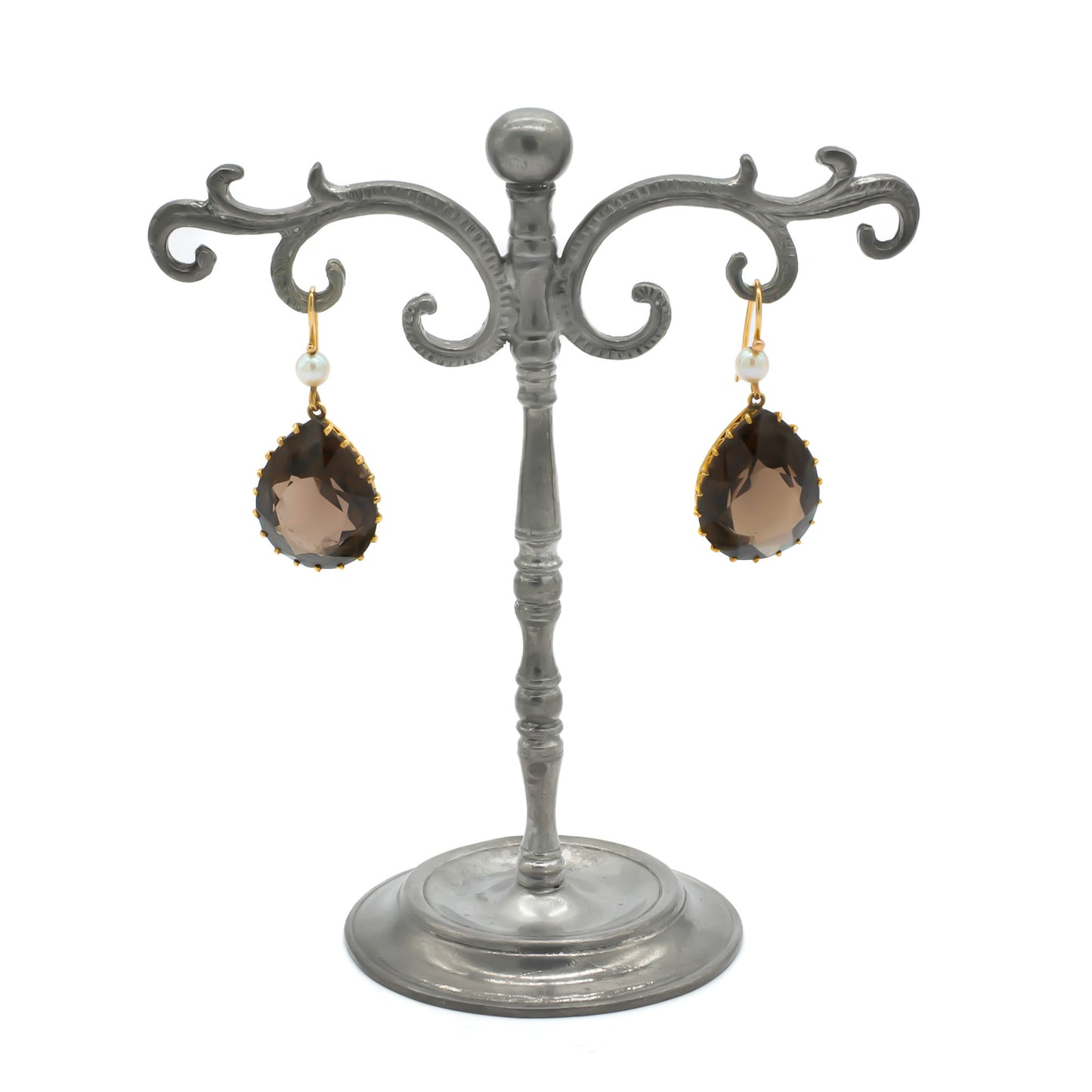 9ct Gold Smoky Quartz and Pearl Earrings