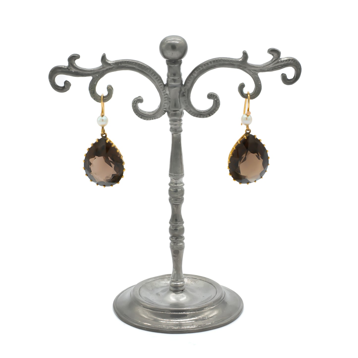 9ct Gold Smoky Quartz and Pearl Earrings