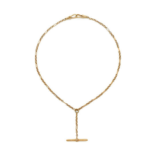 Stylish 9ct gold fancy link contemporary fob chain with T-bar and two dog clips. Unoaerre - Italy