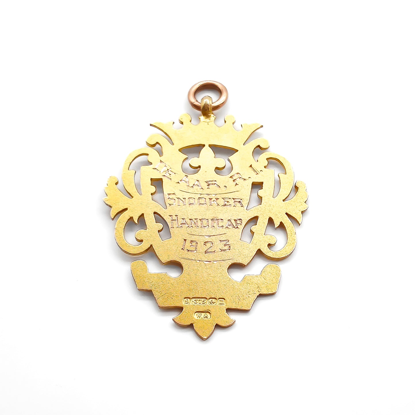 Very large 9ct rose and yellow gold beautifully engraved medallion with ornate detail. Hallmarked Birmingham 1886