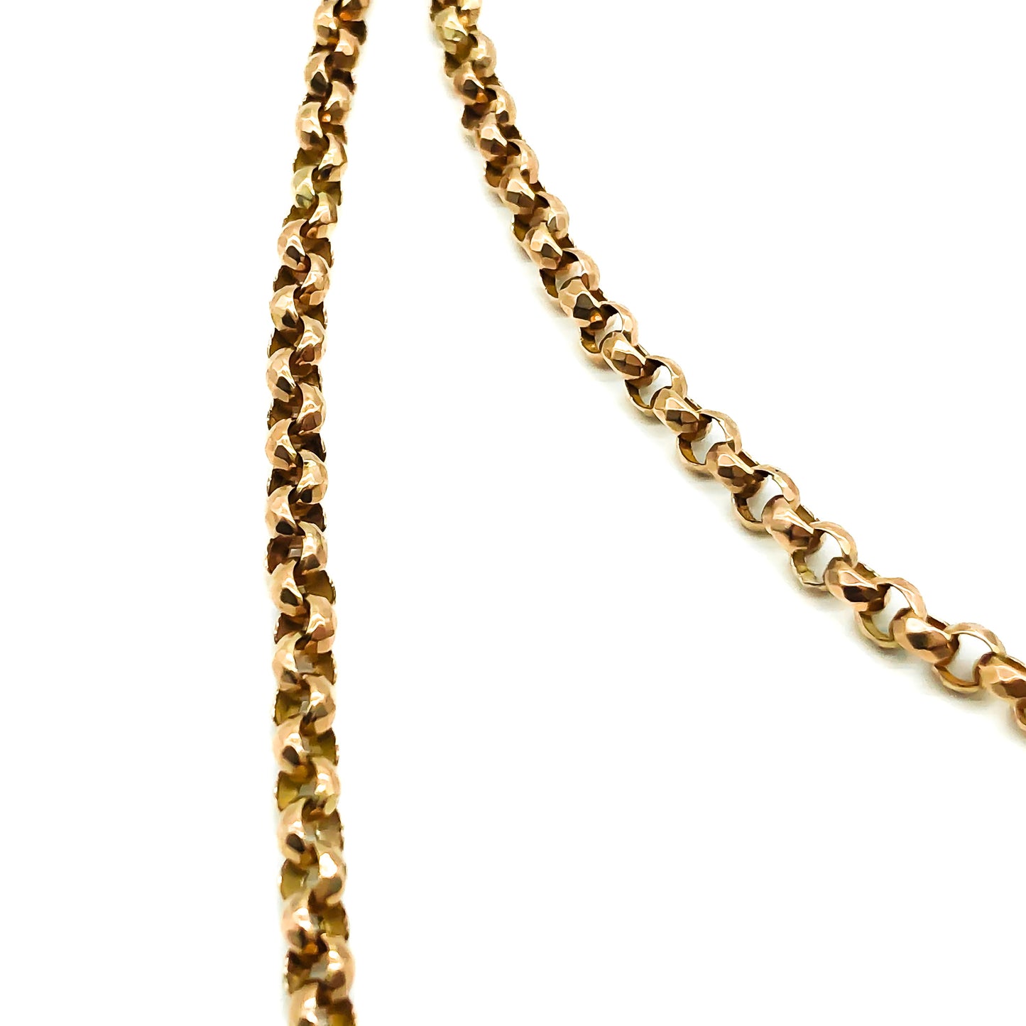 Stunning 9ct rose gold Edwardian curb link long guard chain. Long enough to be worn as a single, double or triple strand necklace.