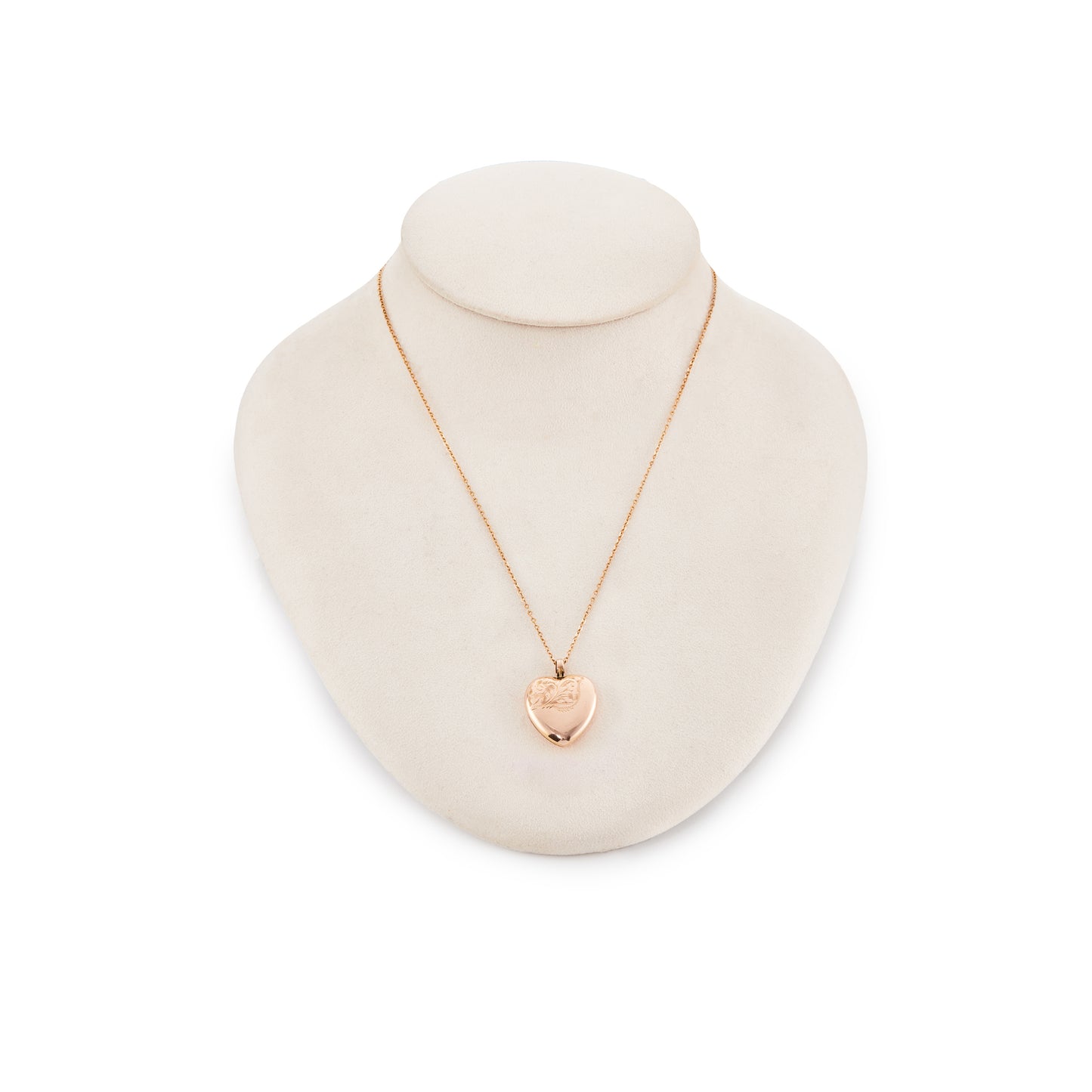 Beautifully engraved 9ct rose gold heart shaped locket on a 9ct belcher link chain. Chester 1953
