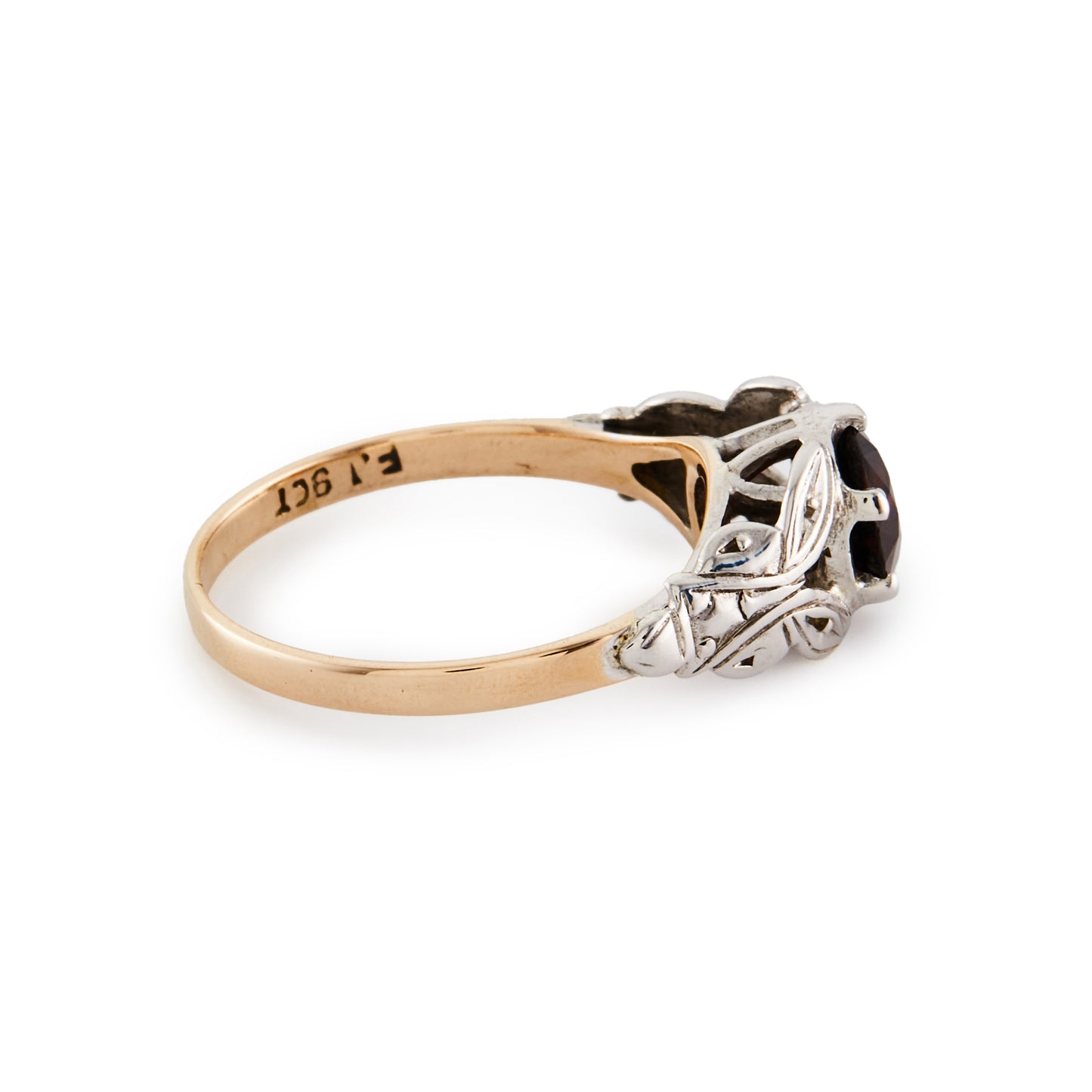 9ct Rose and White Gold Garnet Ring