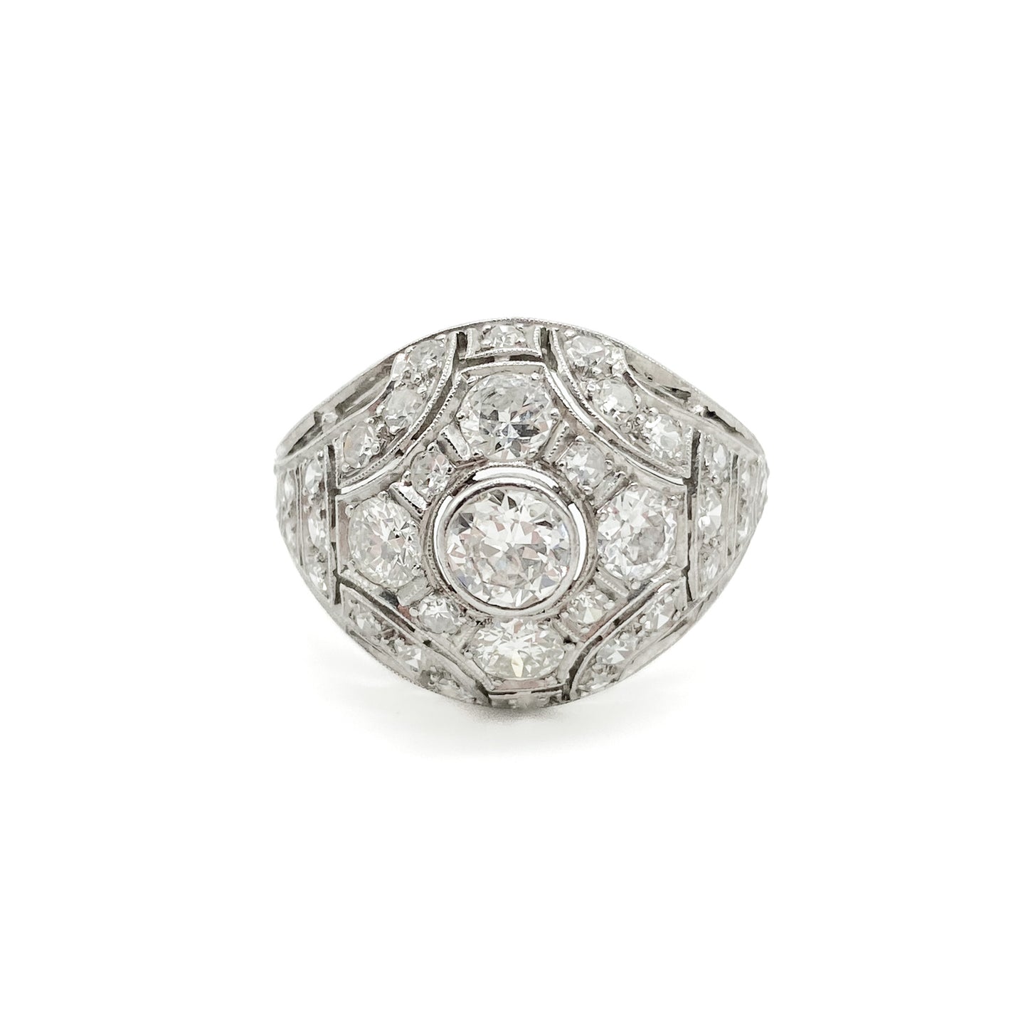 Gorgeous Art Deco 18ct white gold pavé set diamond ring with 0.50ct old-European-cut centre stone. 