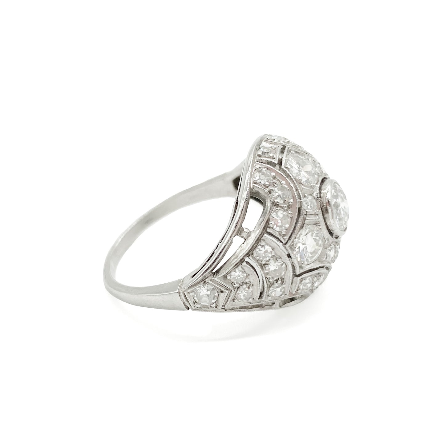 Gorgeous Art Deco 18ct white gold pavé set diamond ring with 0.50ct old-European-cut centre stone. 
