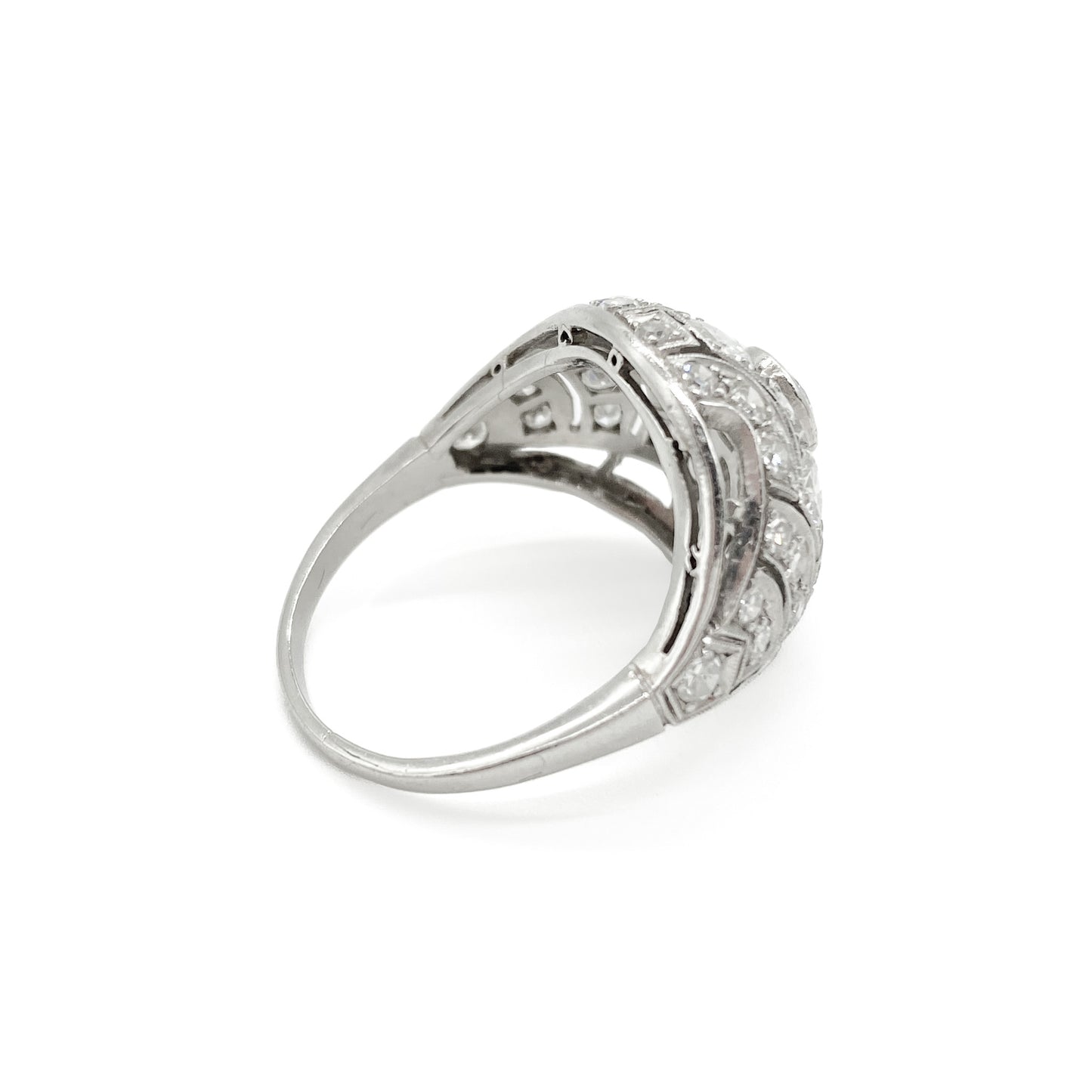 Gorgeous Art Deco 18ct white gold pavé set diamond ring with 0.50ct old-European-cut centre stone. 