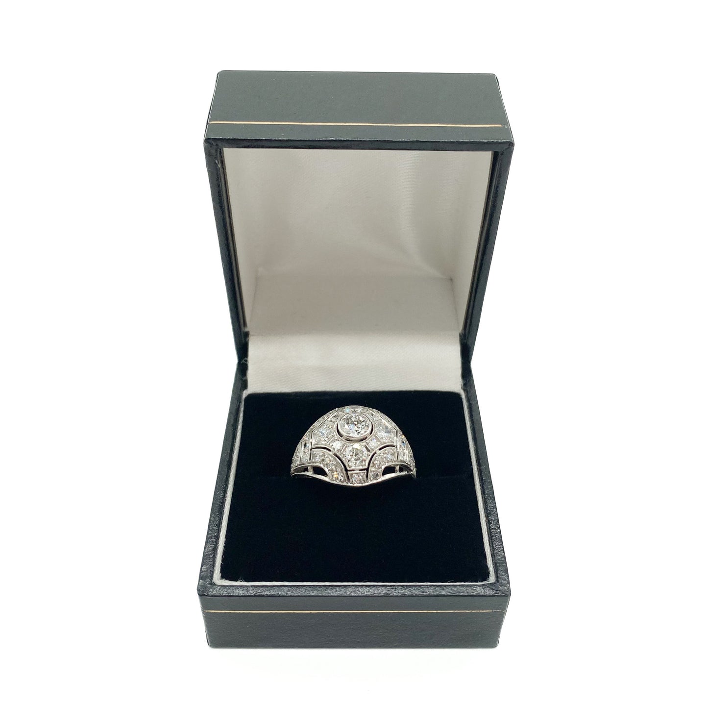Gorgeous Art Deco 18ct white gold pavé set diamond ring with 0.50ct old-European-cut centre stone. 