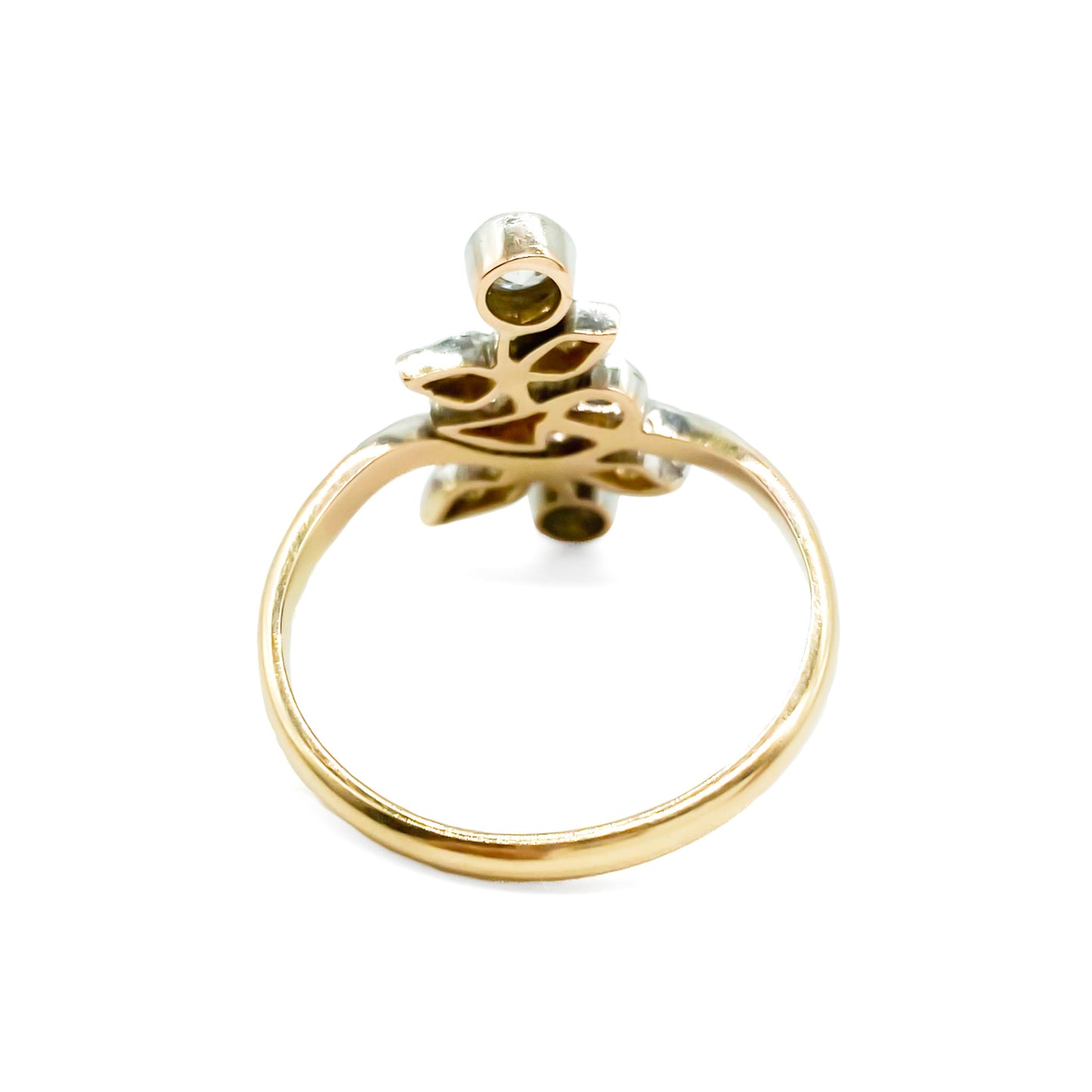 Gorgeous Art Nouveau ring set with seven old-cut diamonds in a floral design. Argentina