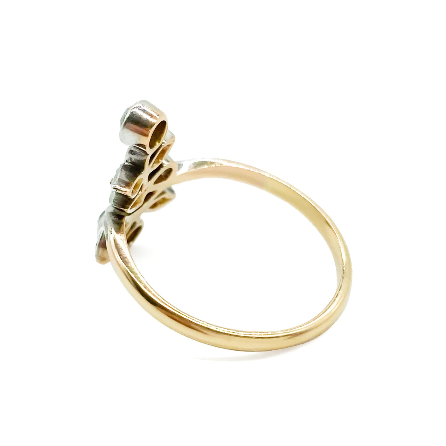 Gorgeous Art Nouveau ring set with seven old-cut diamonds in a floral design. Argentina