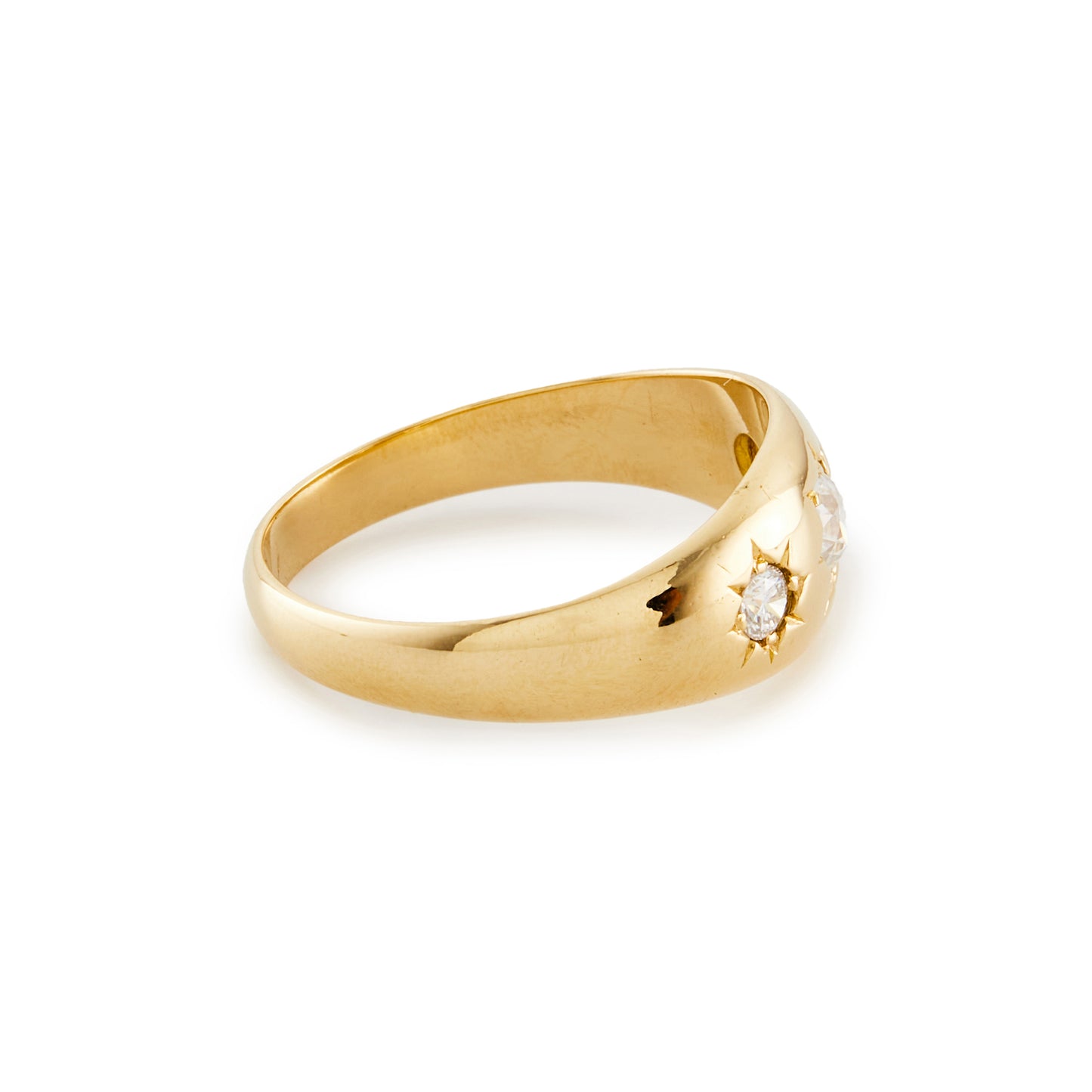 Classic Edwardian 18ct gold gypsy ring, set with three diamonds. London 1908