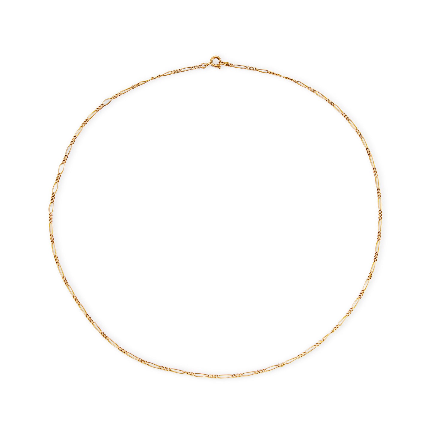 Classic short Edwardian 9ct rose gold belcher link chain with a bolt ring clasp.