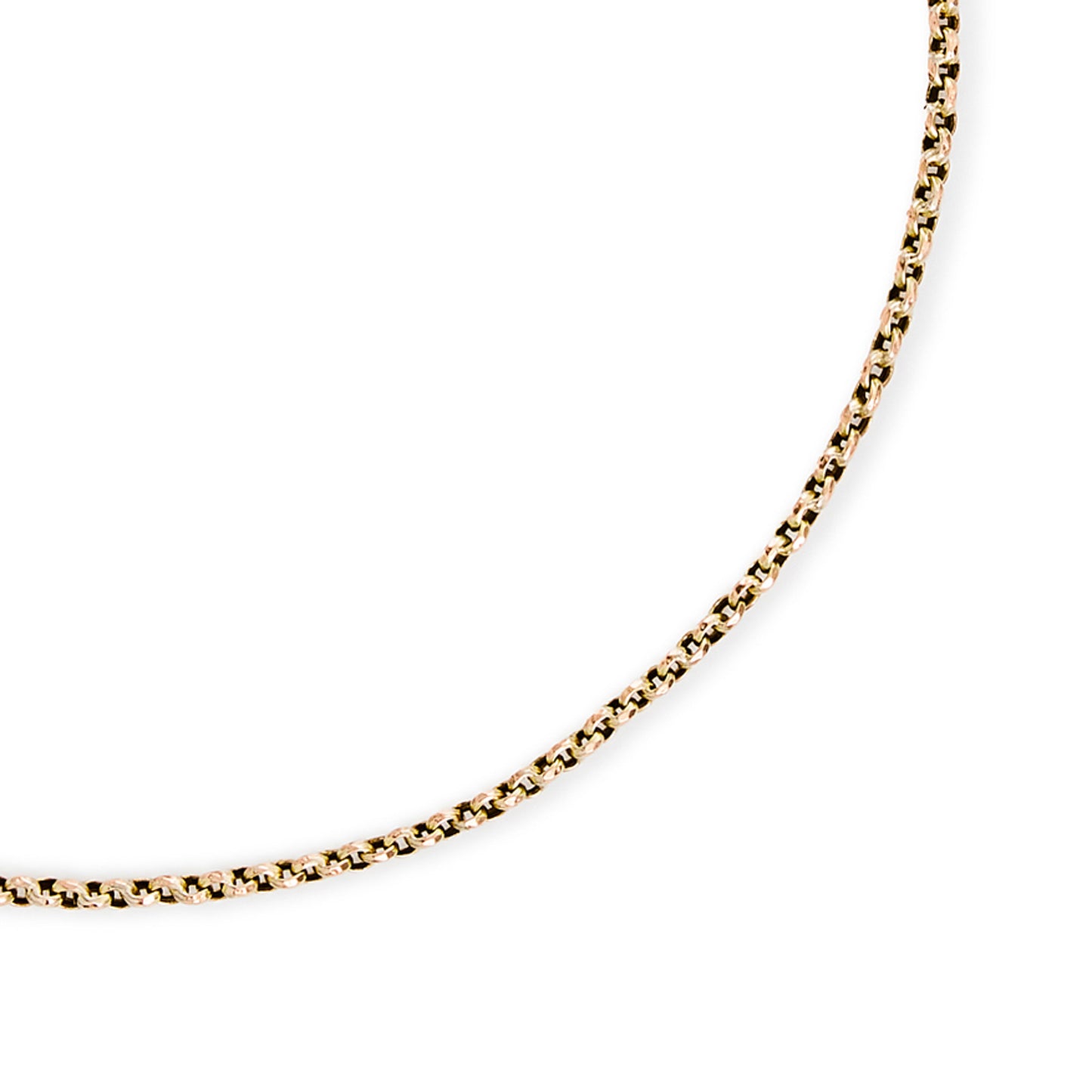 Classic Edwardian 9ct rose gold belcher link chain, with a bolt ring clasp.