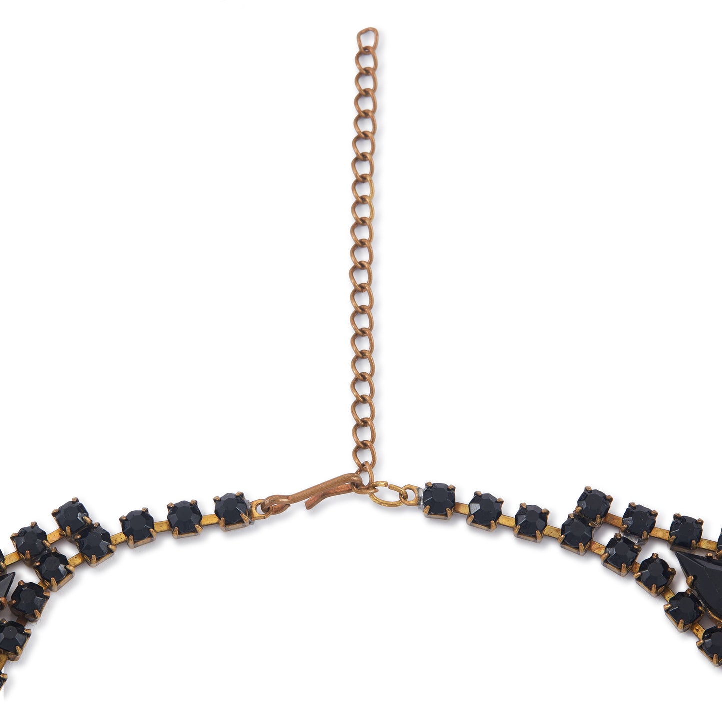 Glamorous Edwardian Czechoslovakian black faceted glass festoon necklace on a base metal backing. Adjustable length. A real statement piece for a special occasion!