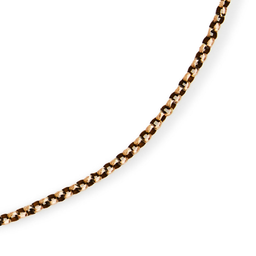 Classic Edwardian 9ct rose gold belcher link chain with a bolt ring clasp.