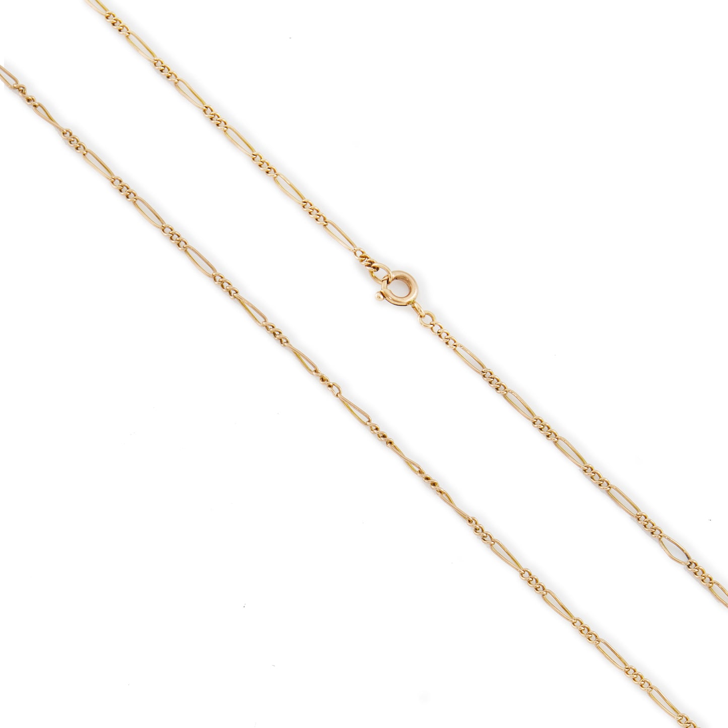 Classic short Edwardian 9ct rose gold belcher link chain with a bolt ring clasp.