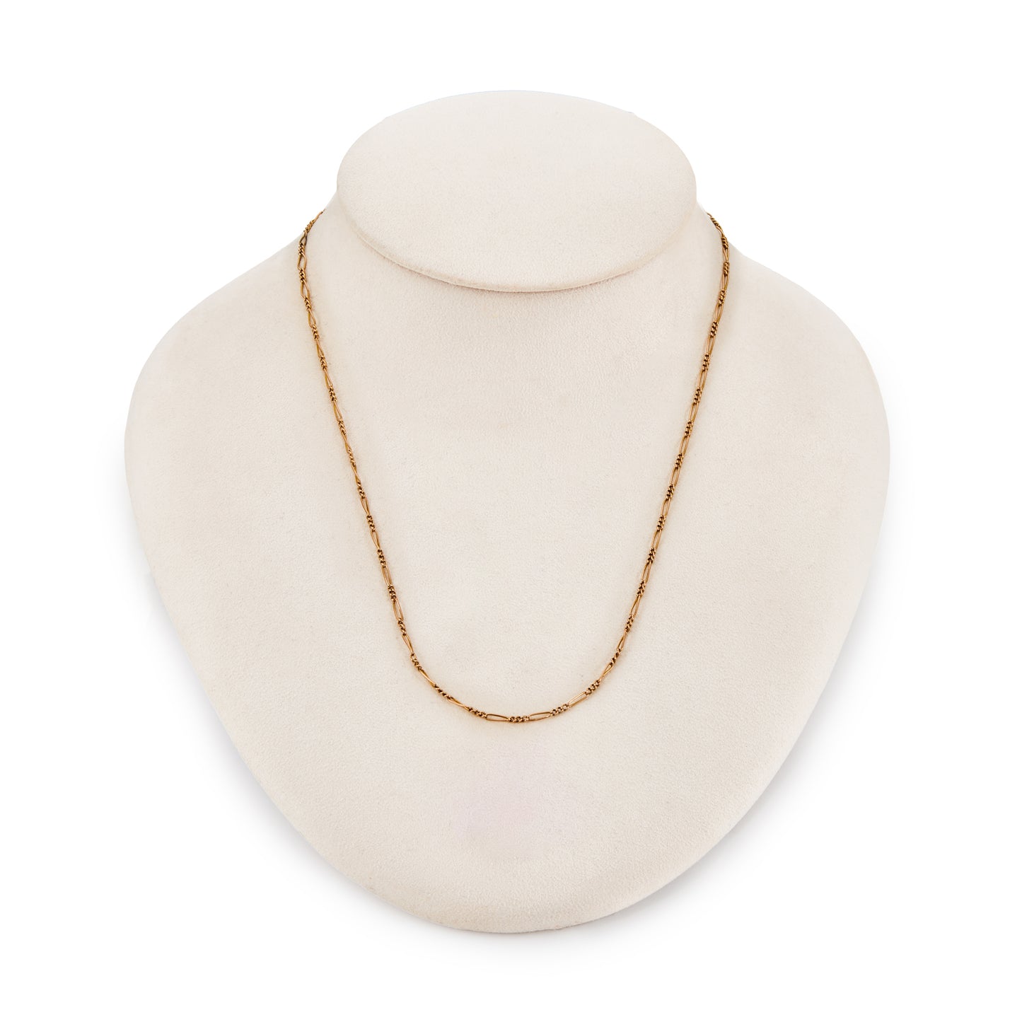 Classic short Edwardian 9ct rose gold belcher link chain with a bolt ring clasp.