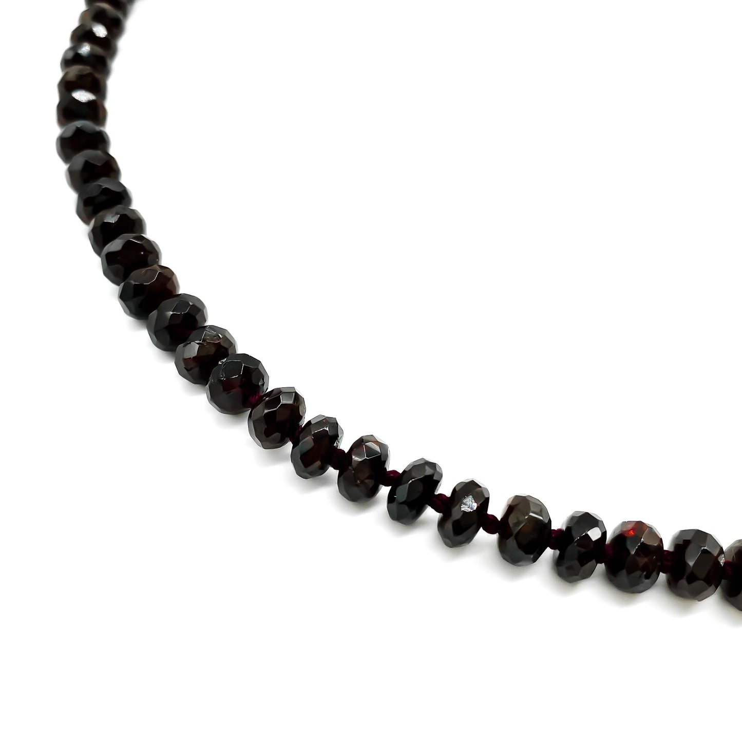 Beautifully hand faceted deep red garnet necklace with a silver dog clip.