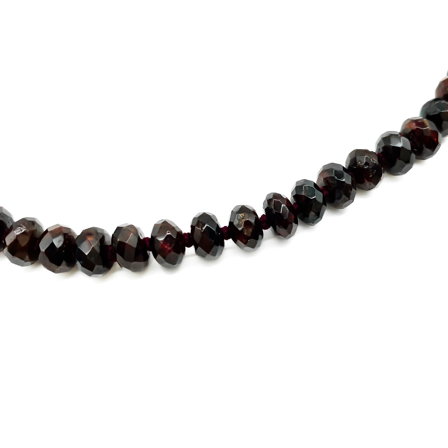 Beautifully hand faceted deep red garnet necklace with a silver dog clip.