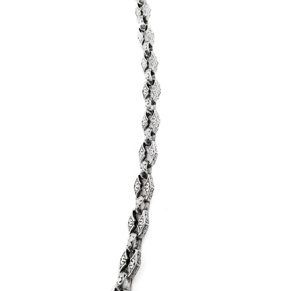 Magnificent sterling silver Victorian-style chain with ornate engraved links and a sturdy dog-clip. Long enough to drape around the neck twice.