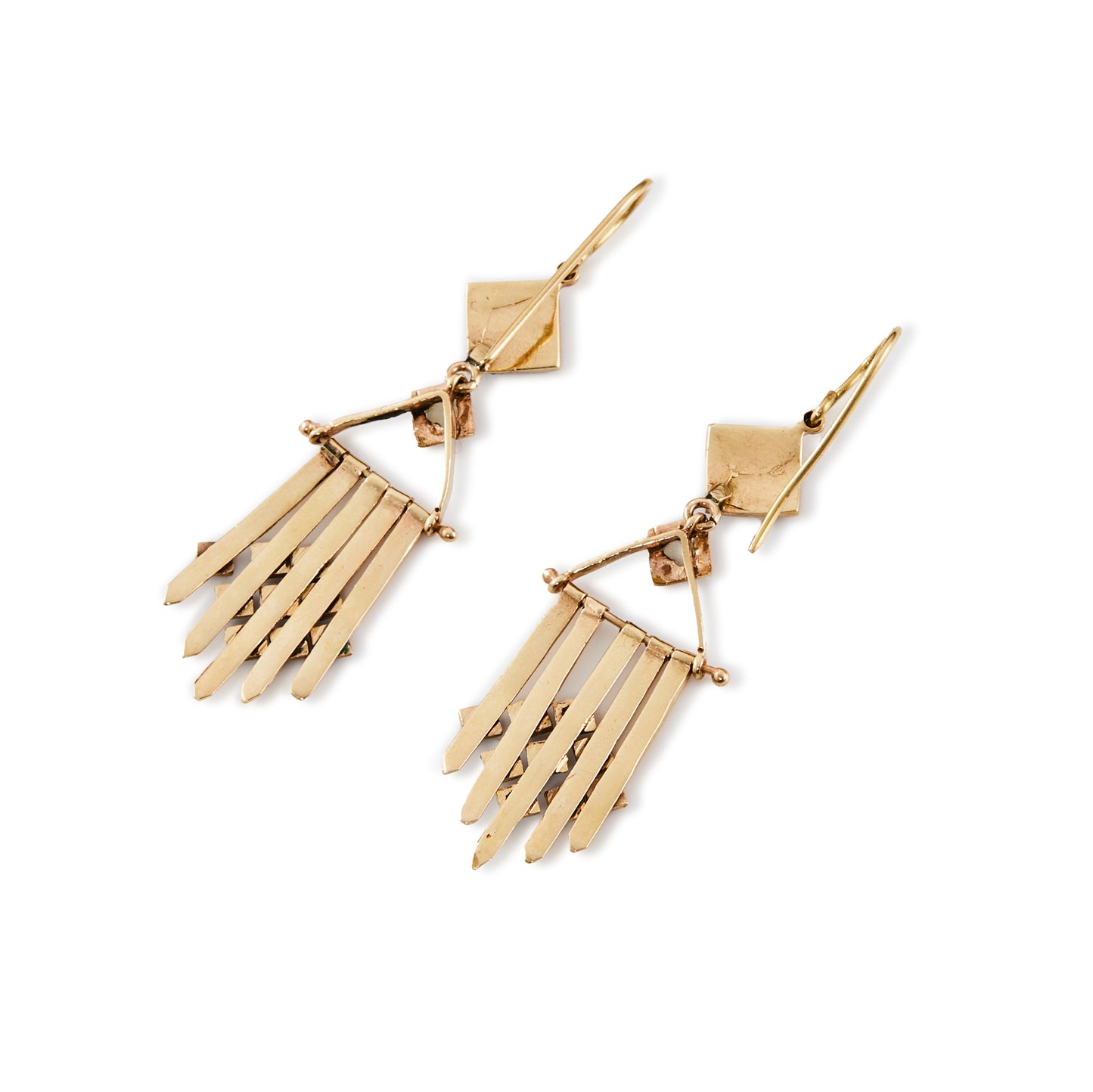 Exquisite 15ct rose gold Victorian chandelier earrings, each set with thirteen turquoise stones and one seed pearl.
