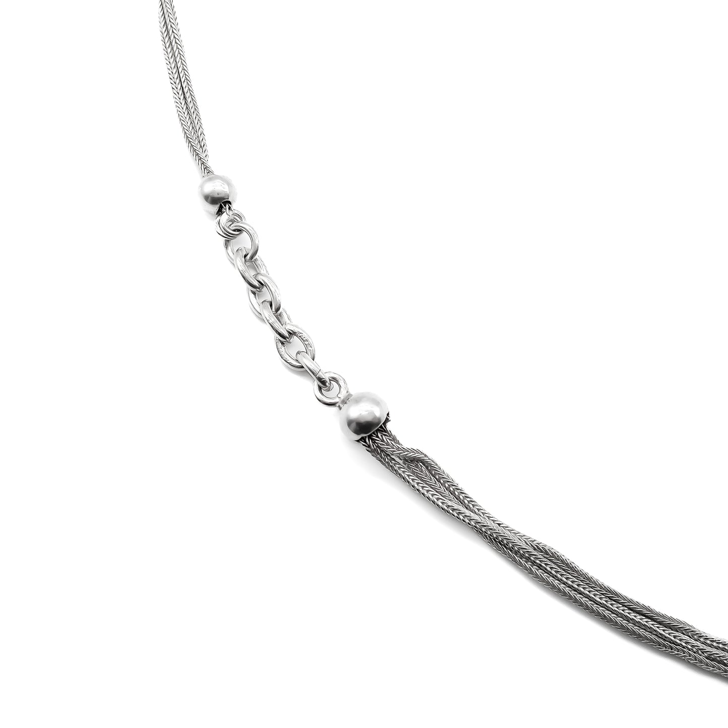 Magnificent silver Albertina necklace with ornate detail and dog-clip clasp. Italy. Circa 1900’s