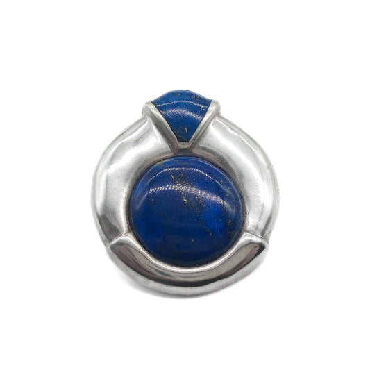 Stylish Mid-Century sterling silver clip-pendant set with lapis lazuli stones.