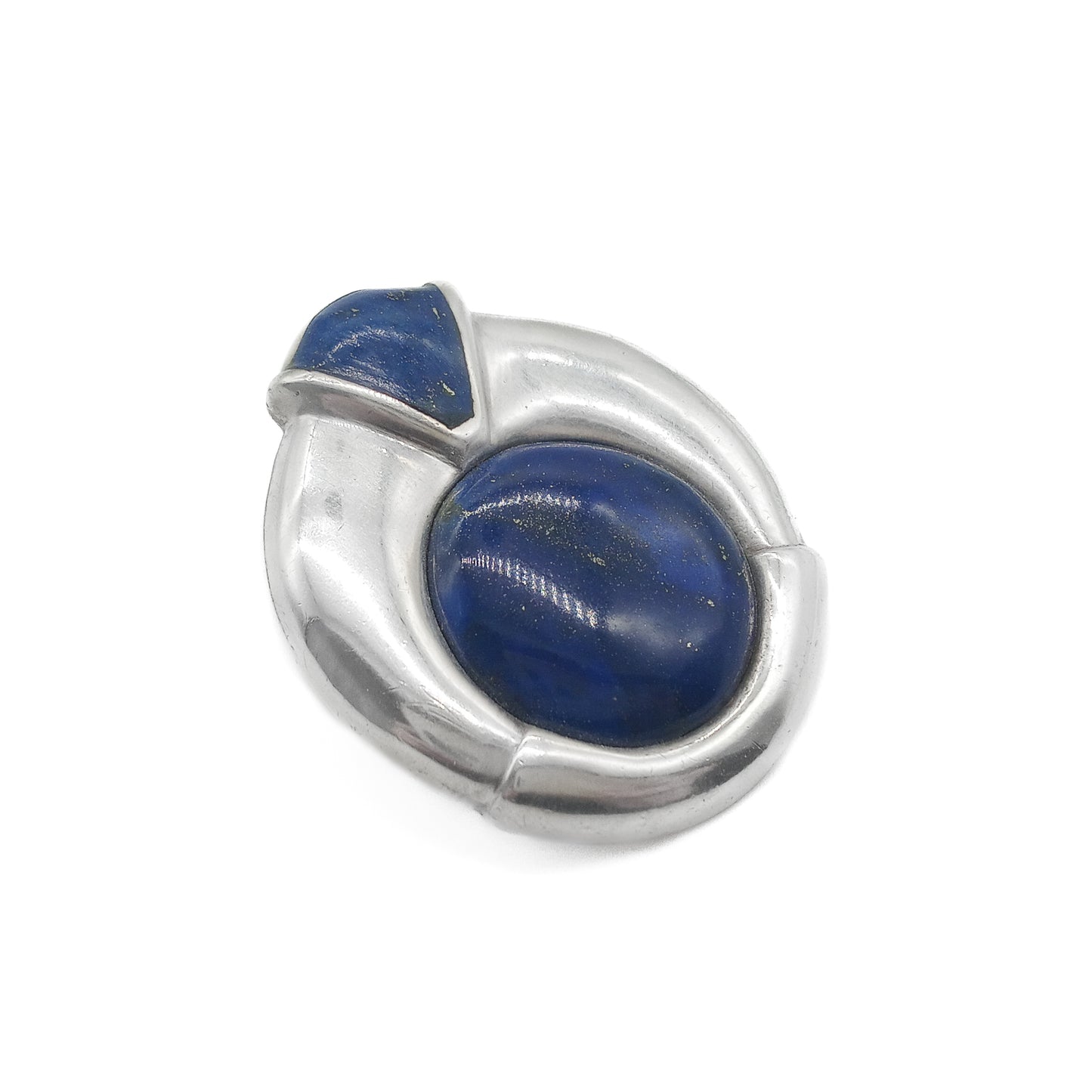 Stylish Mid-Century sterling silver clip-pendant set with lapis lazuli stones.